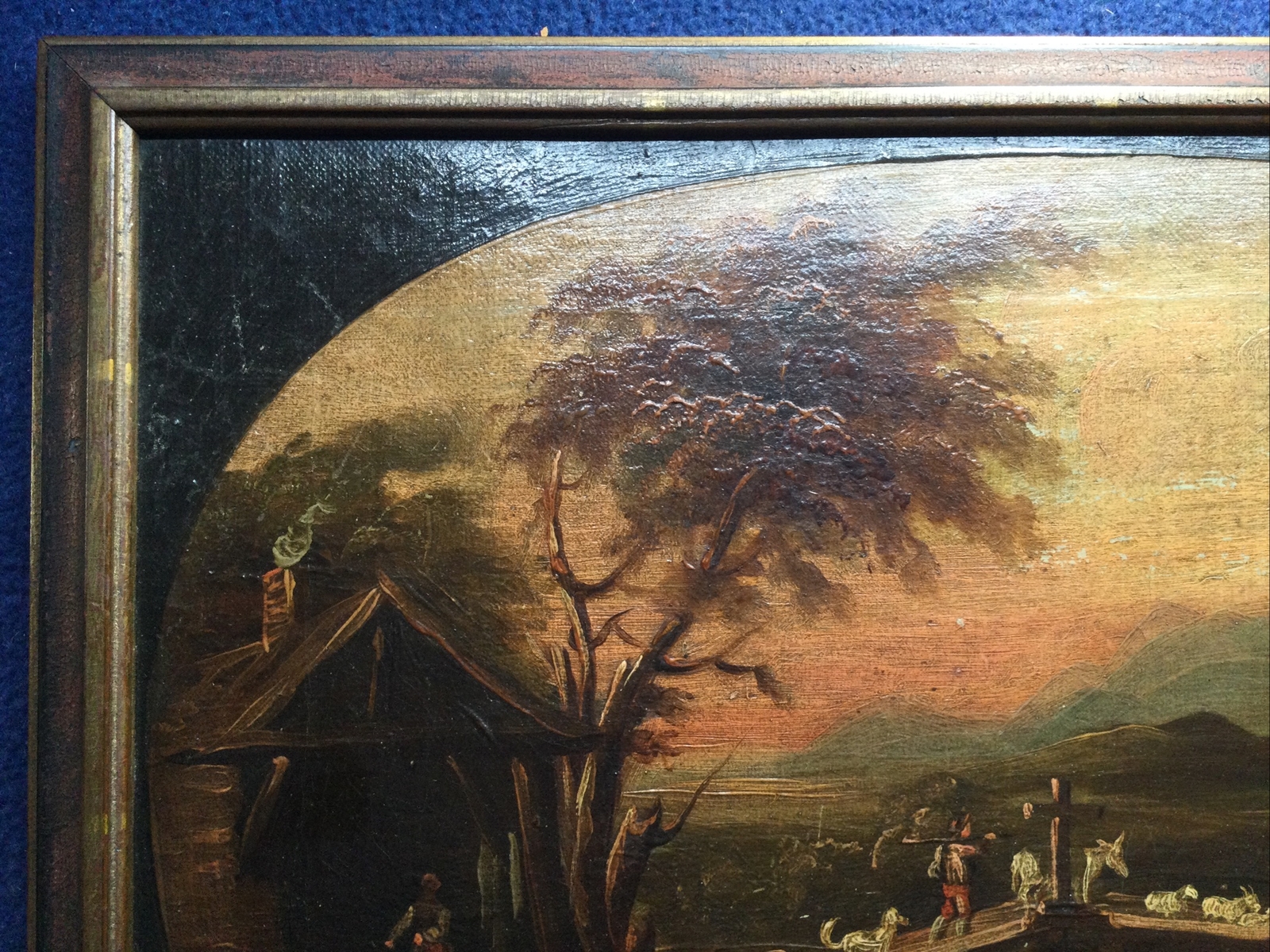 19th Century English Naive Oil Painting on Board Sheep Herding Victorian