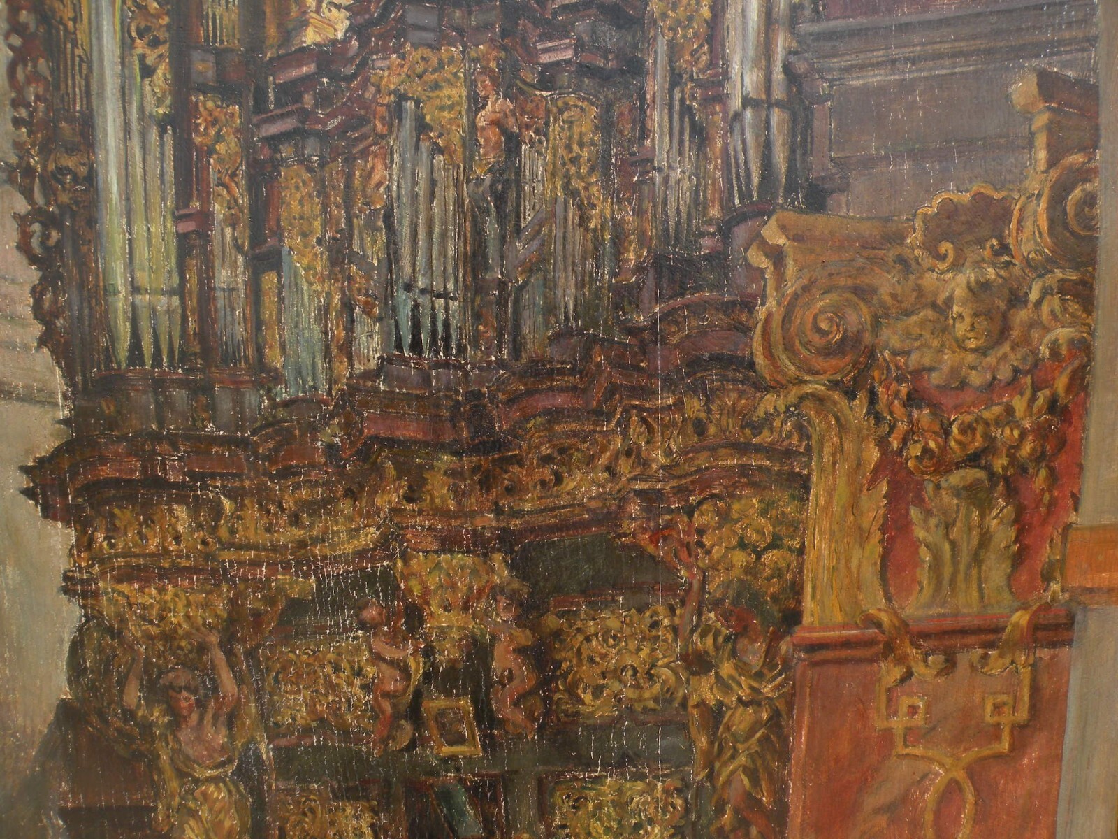Frantisek Jelinek 1890-1977 Czech painting cathedral interior 1916 very large