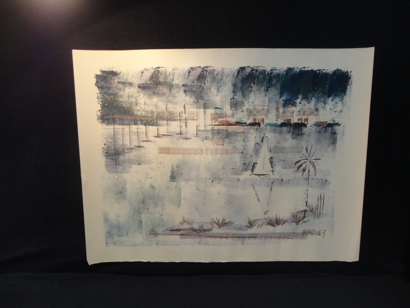 ALFRED BIRDSEY HARBOR WATERCOLOR SIGNED BERMUDA ARTIST 19″X25″