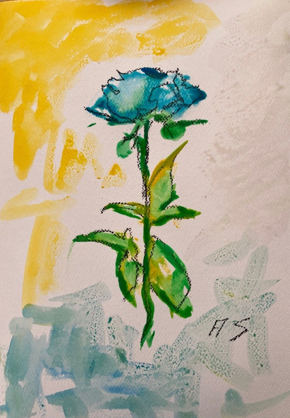 Blue Rose Flower Original Watercolor PAINTING Impressionism 11×15 in