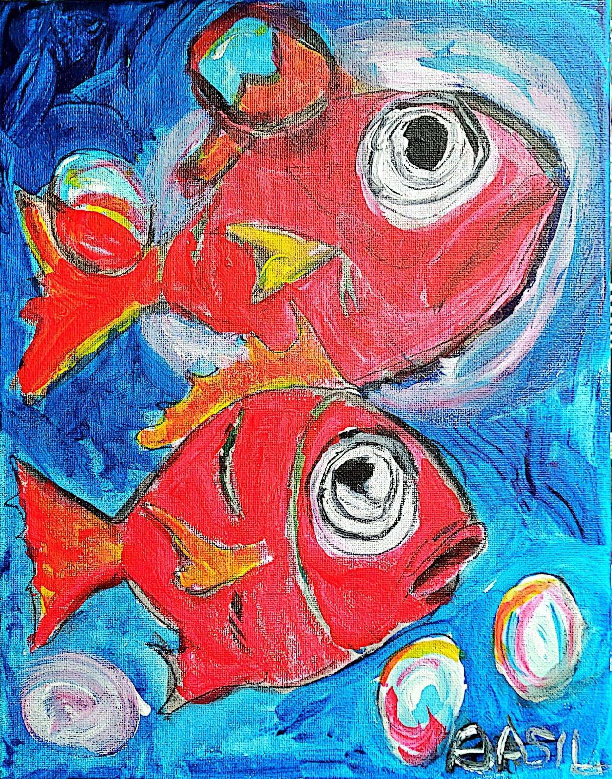 Fishes Colorful Modern Art Acrylic Painting On Canvas 11×14