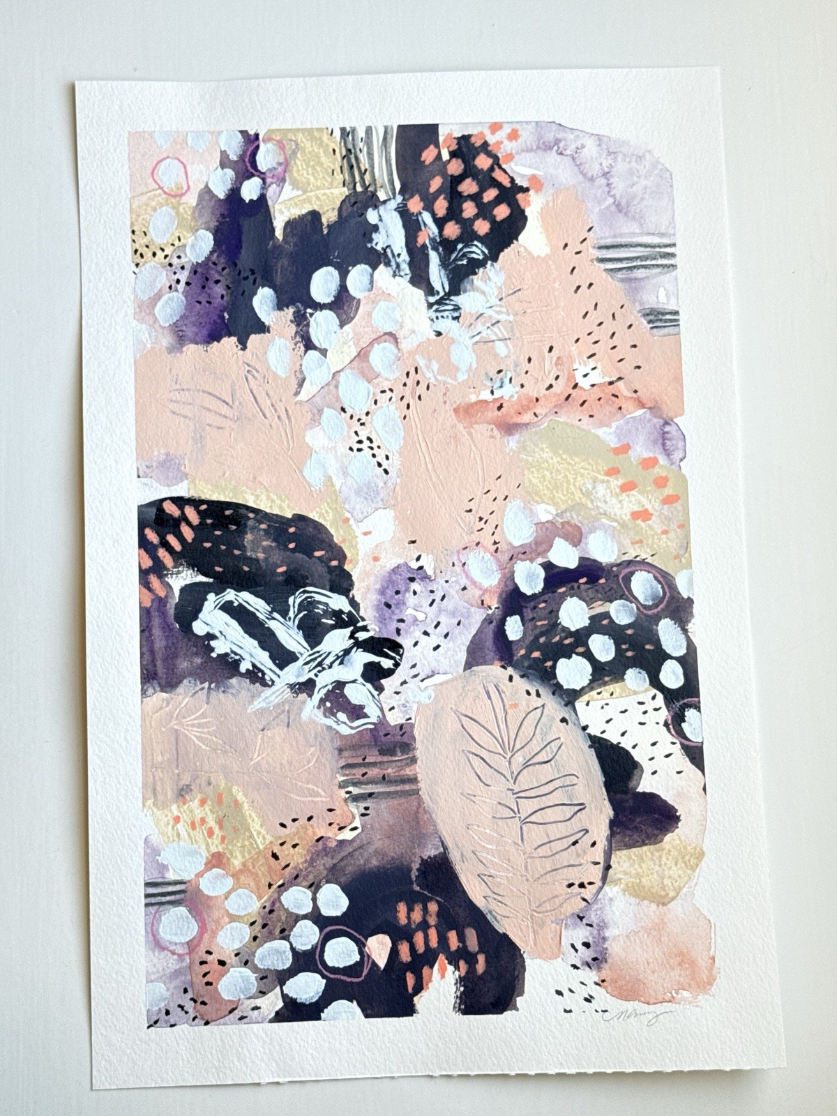 Original Abstract Mixed Media Art Signed 12”x18” Painting By Natasha Curry