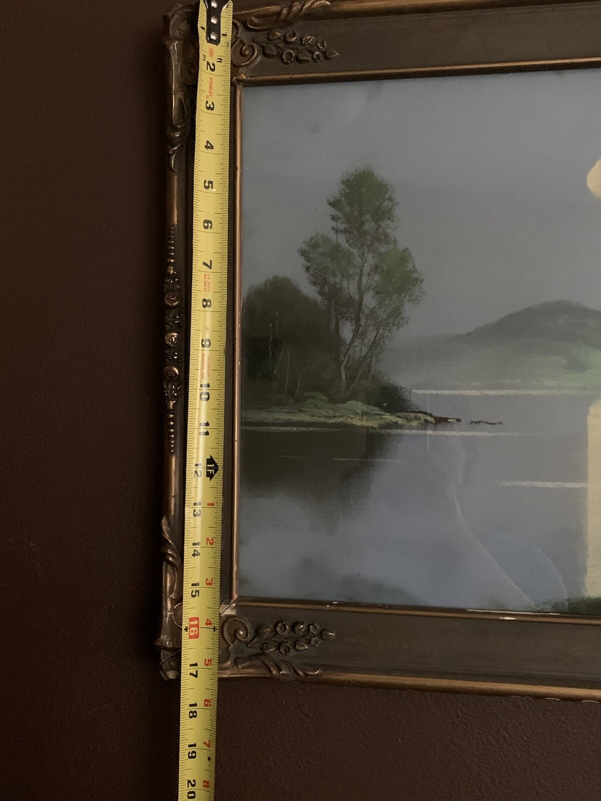 Antique Pastel Nocturne Landscape Painting Signed SORENSEN Framed 15.5″ x 30″