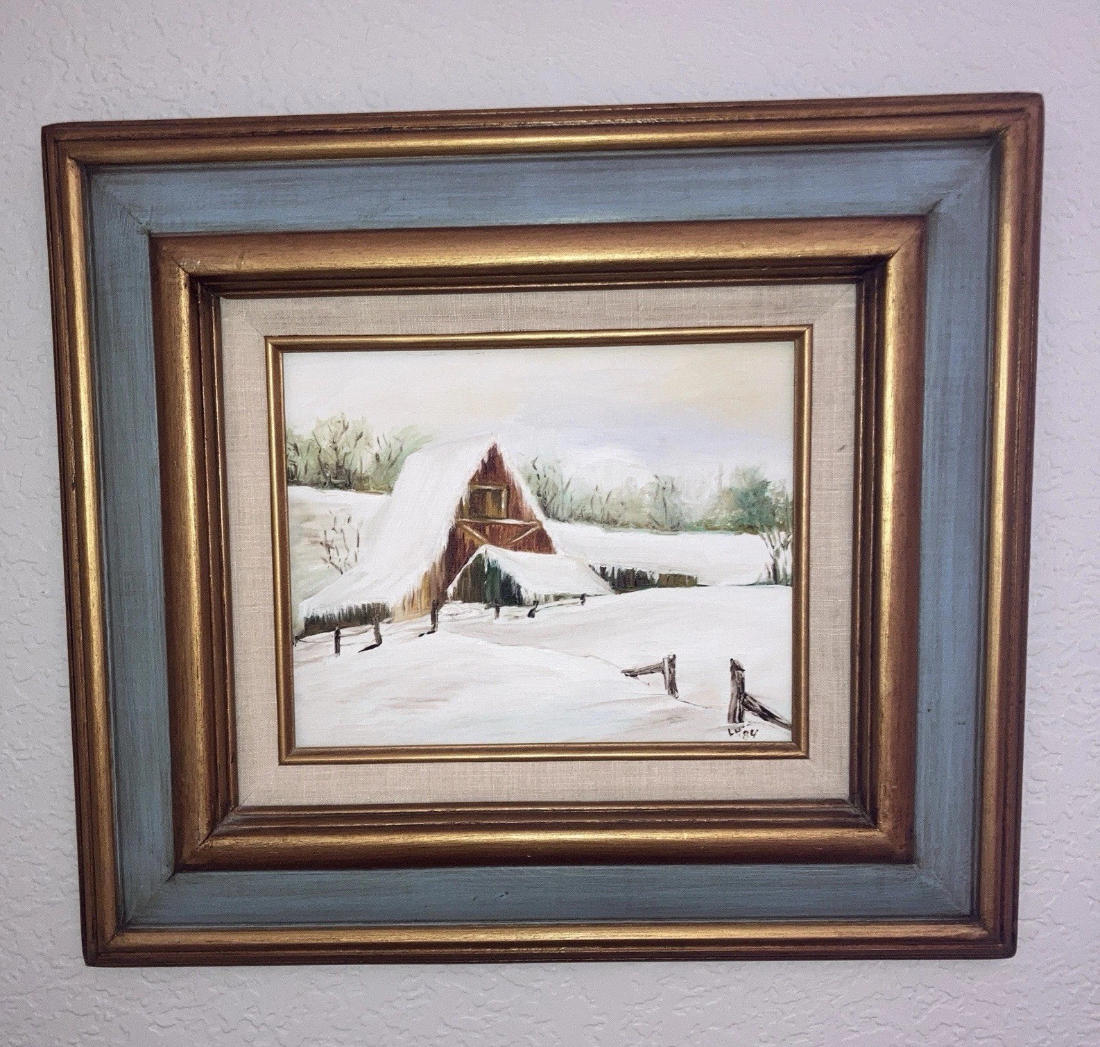 Vintage Estate Sale Find Barn In Snow Signed Framed 1984