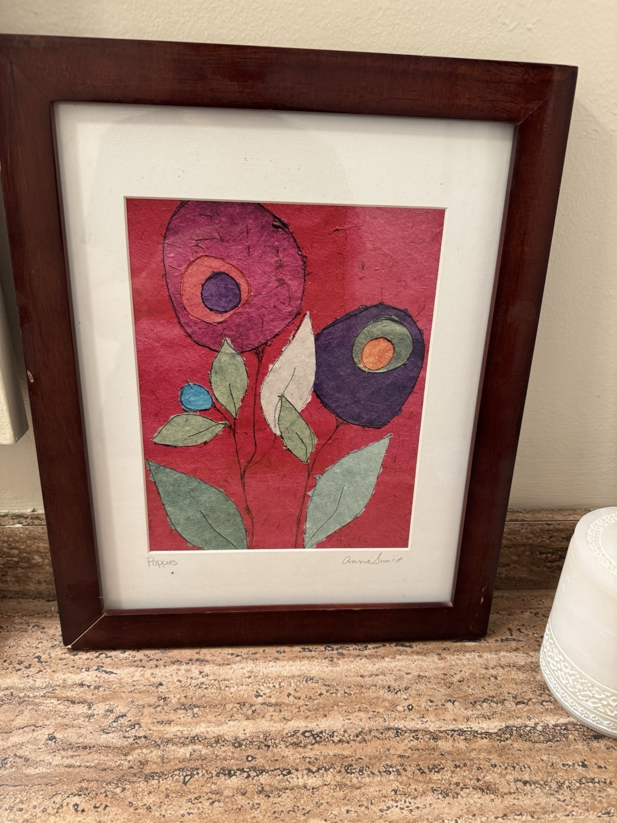 Vintage Painting Poppies Mix Media Collage Signed