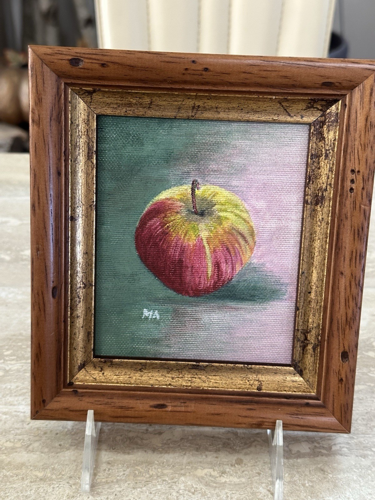 Original APPLE Oil Painting in a Frame FARM 8×6 iMiniature Signed SLOVENIA