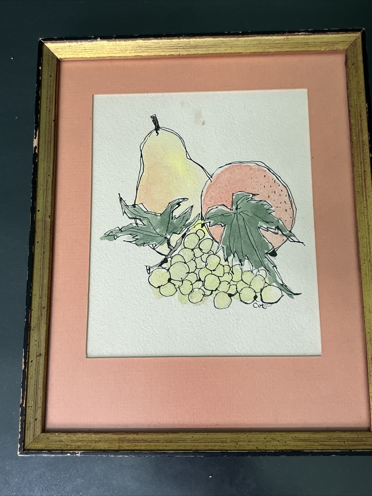 Vintage Pear, Orange Grapes Painting By Cut 8 3/4x 10 3/4