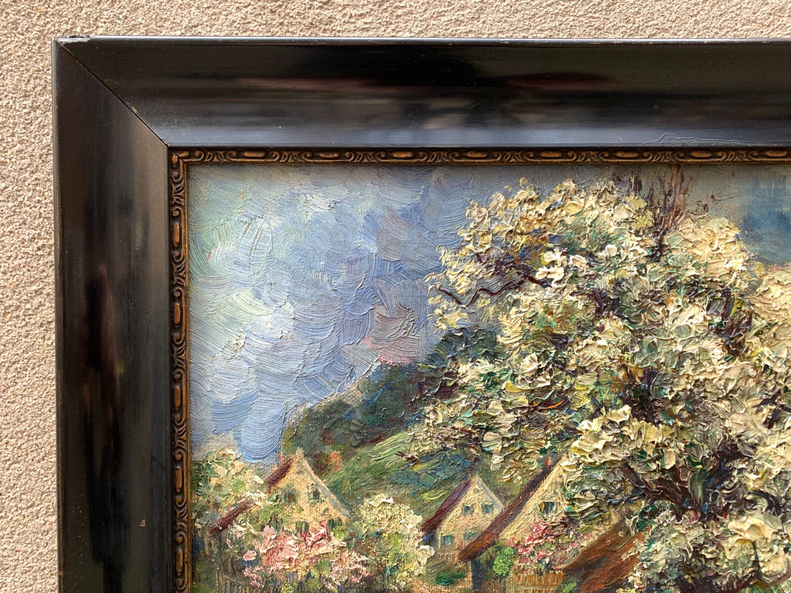 Vintage Oil Painting Canvas illegible signed Spring in the Country Bold Color