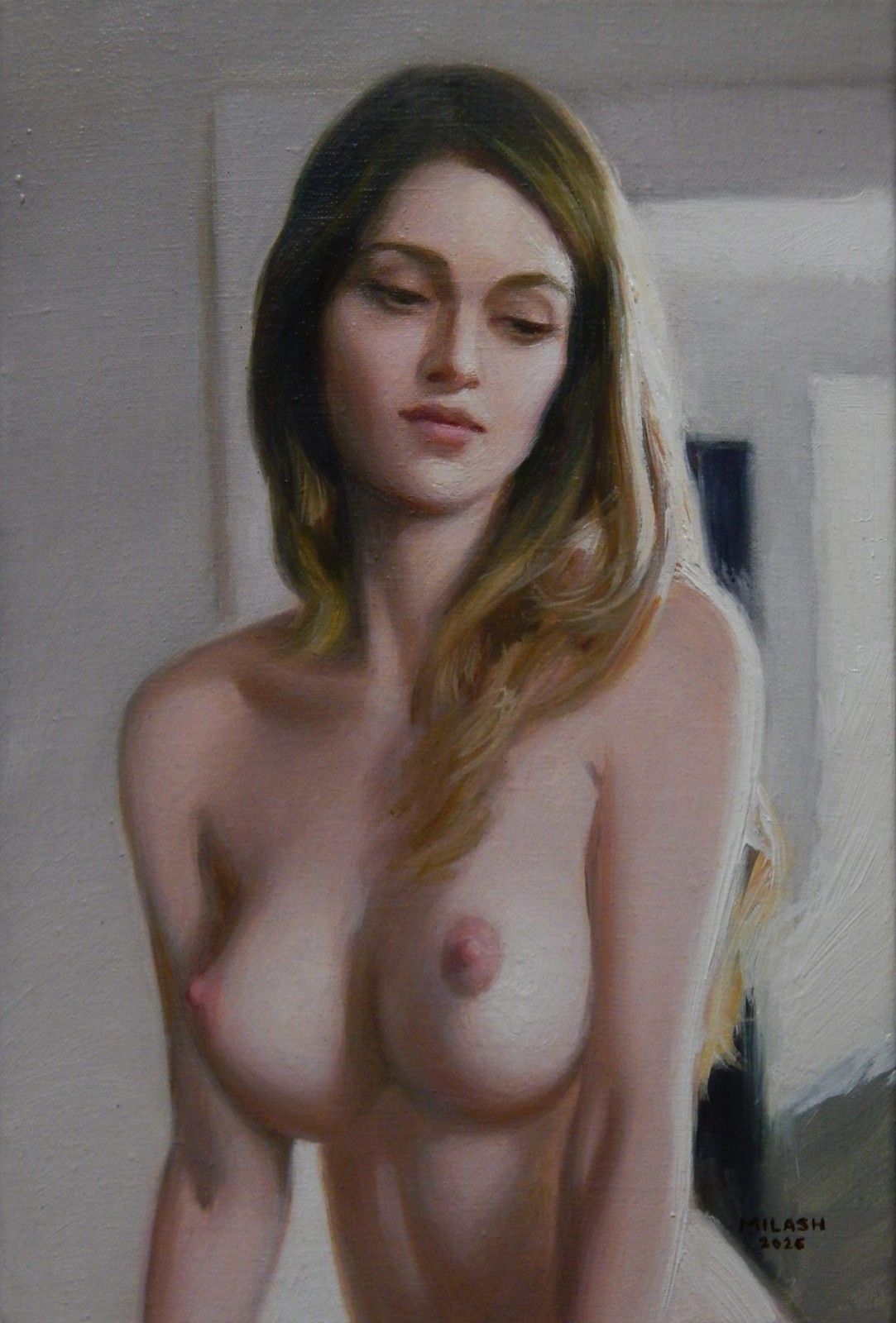 Original Oil Painting 12×8″ Nude in Room Window Light 2026 Signed