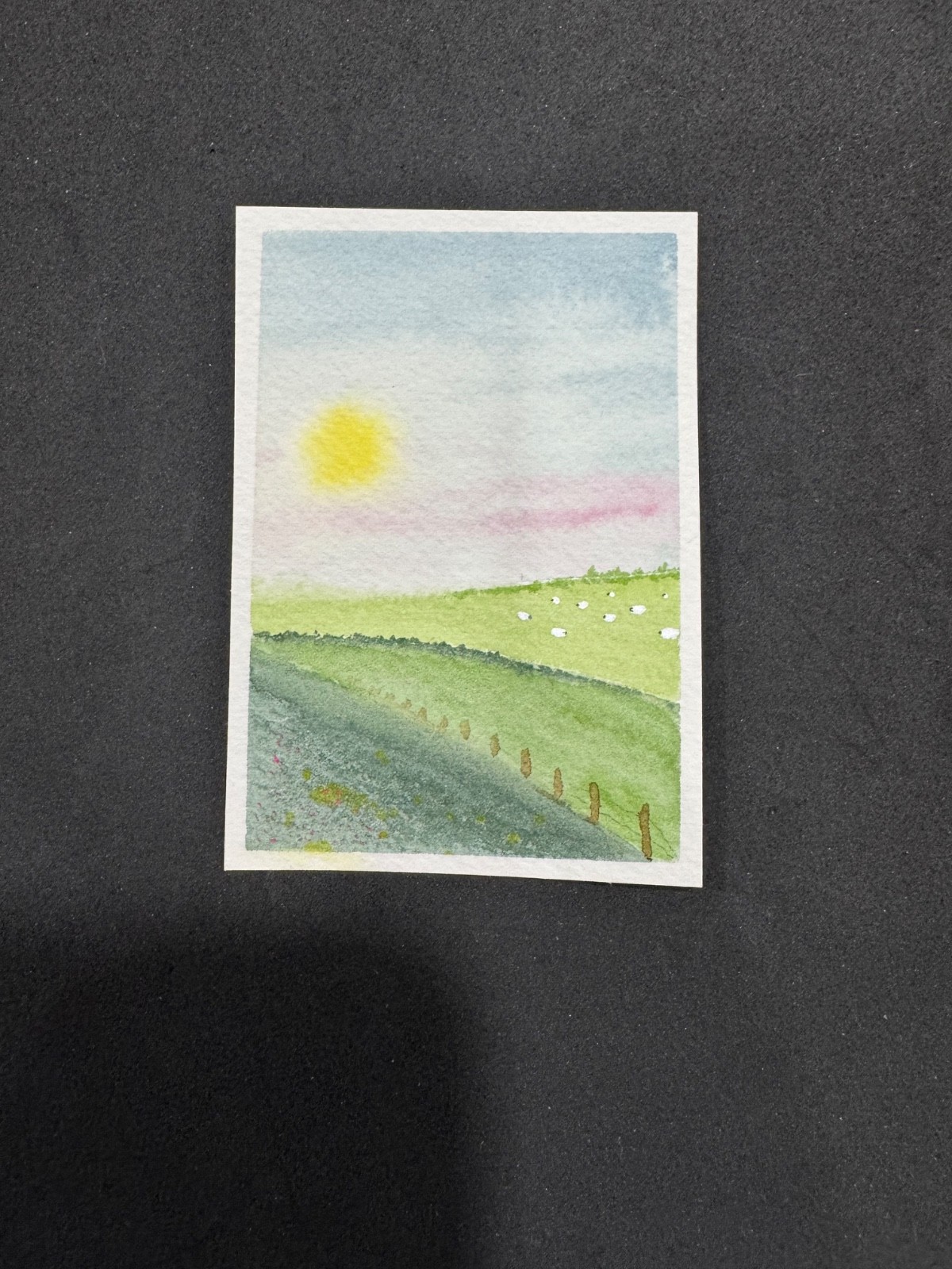 ACEO Original painting Beautiful Sunset (2.5×3.5 inches) Watercolor, signed