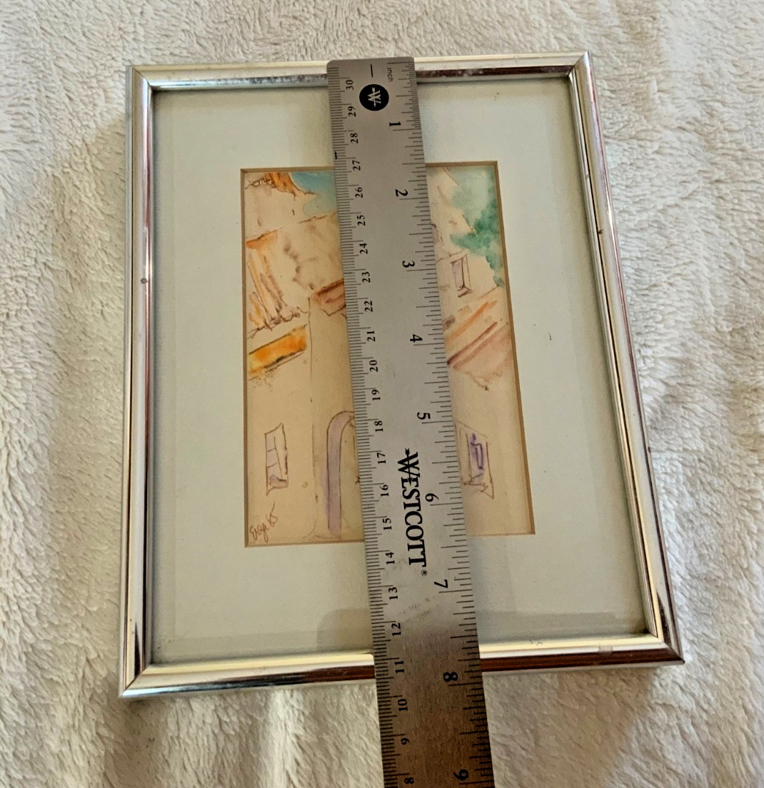 Lot of 2 Vintage Original Watercolor Sketches, Signed Framed, Portugal 1985
