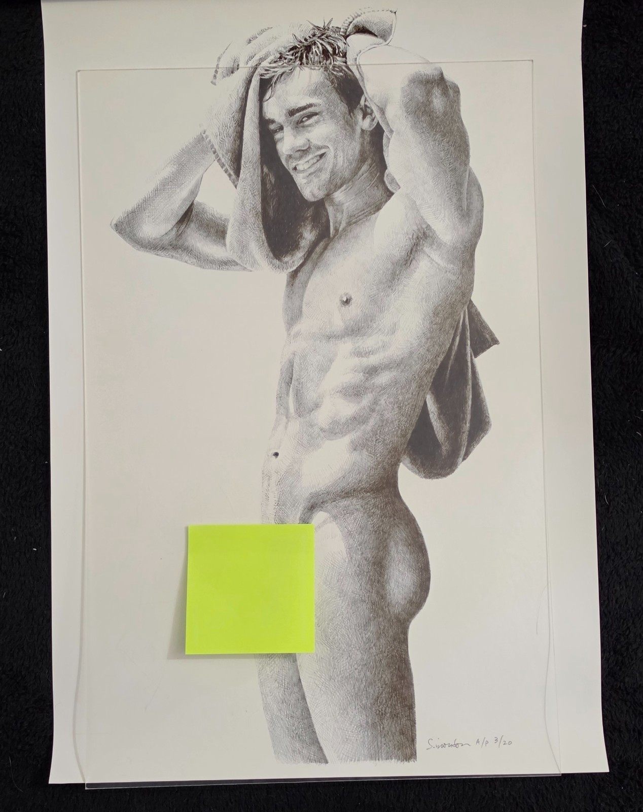 Original Male Portrait Figure Drawing 3/20 Print Signed Artist Proof