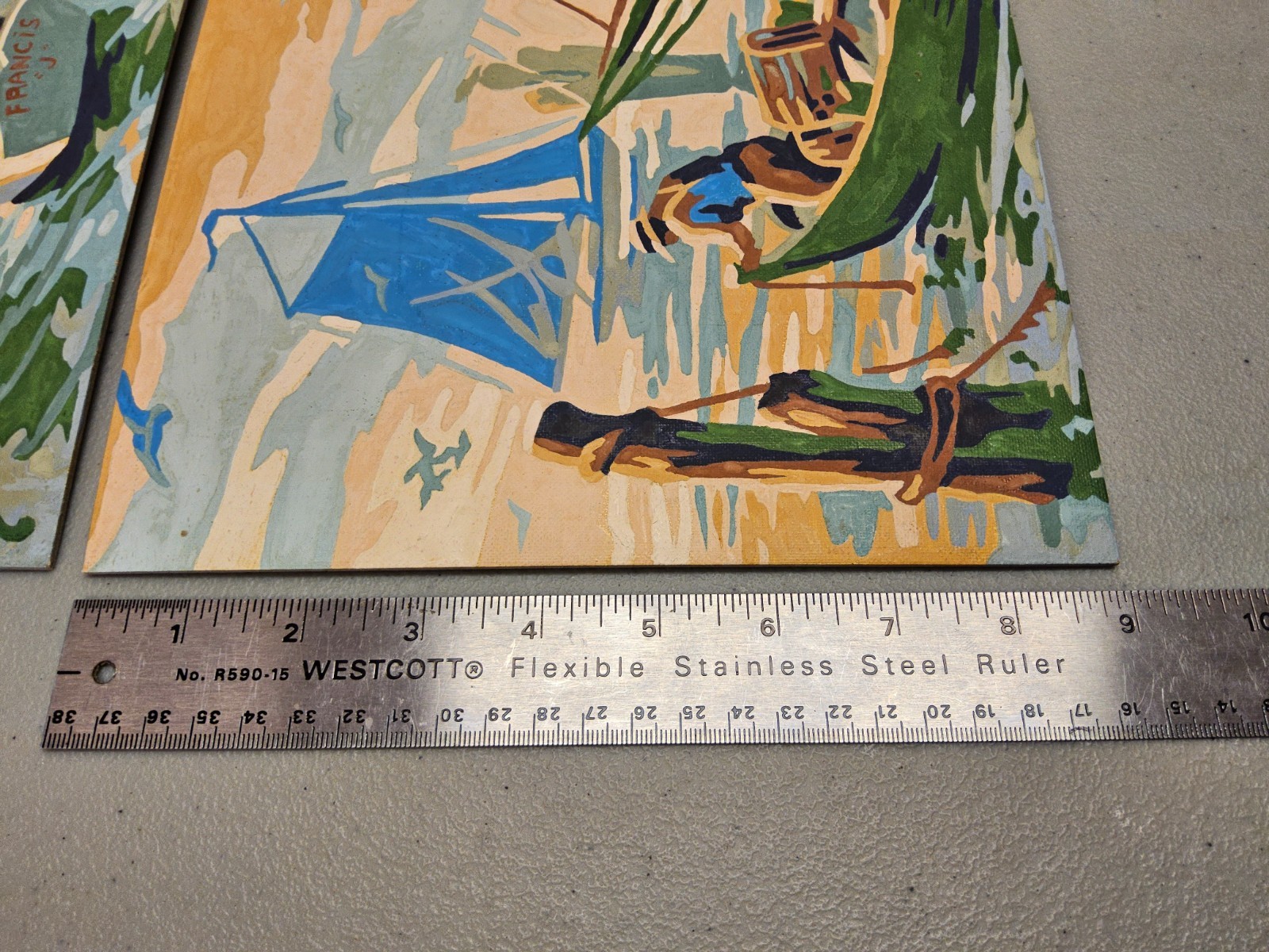 Vintage Paint By Number Nautical Harbor Scene Pair MCM Coastal Sailboat Unframed