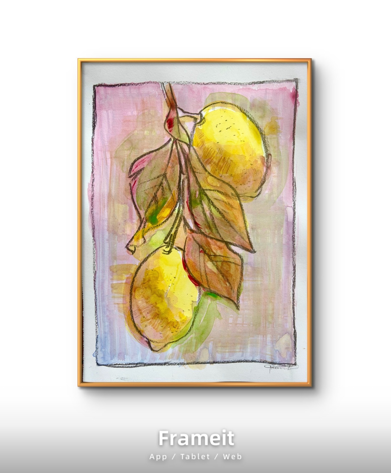 Lemon Magenta Painting By Alannah Dyer- Acrylic 9×12 in Beautiful Trendy Food