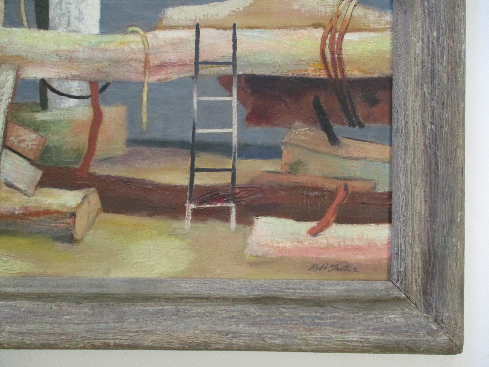 ROBERT TROTTER OIL PAINTING ANTIQUE SURREALIST LANDSCAPE DRIFTWOOD MODERNISM WPA