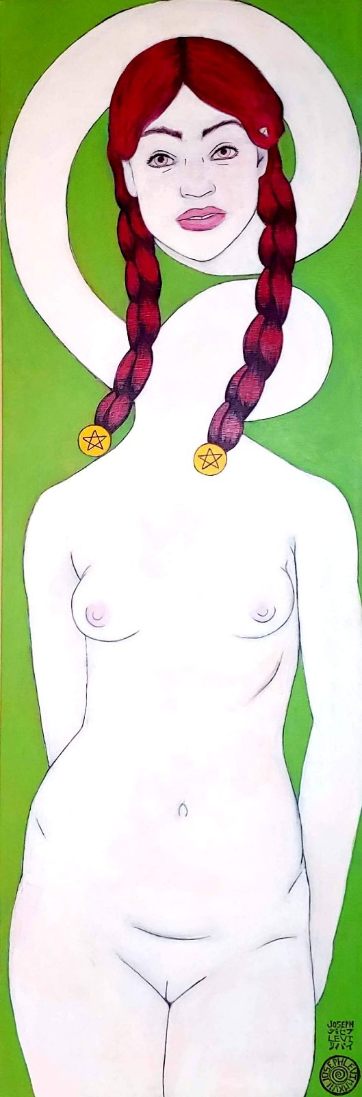 Original Figurative 12×36 Acrylic Painting Woman Yokai Portrait Bedroom Wall Art