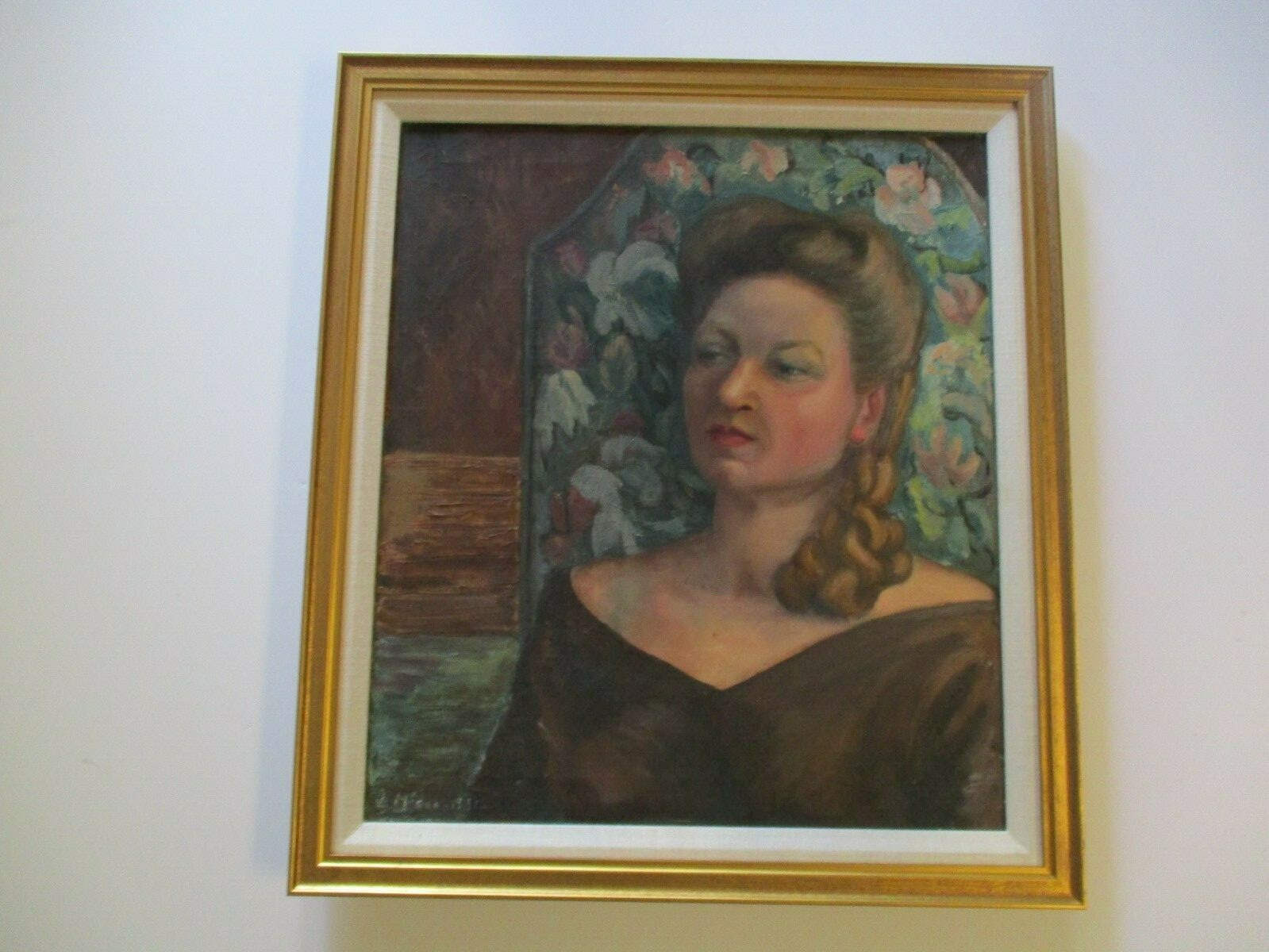 VINTAGE ANTIQUE OIL PAINTING PRETTY WOMAN 1951 PORTRAIT IMPRESSIONISM AMERICAN