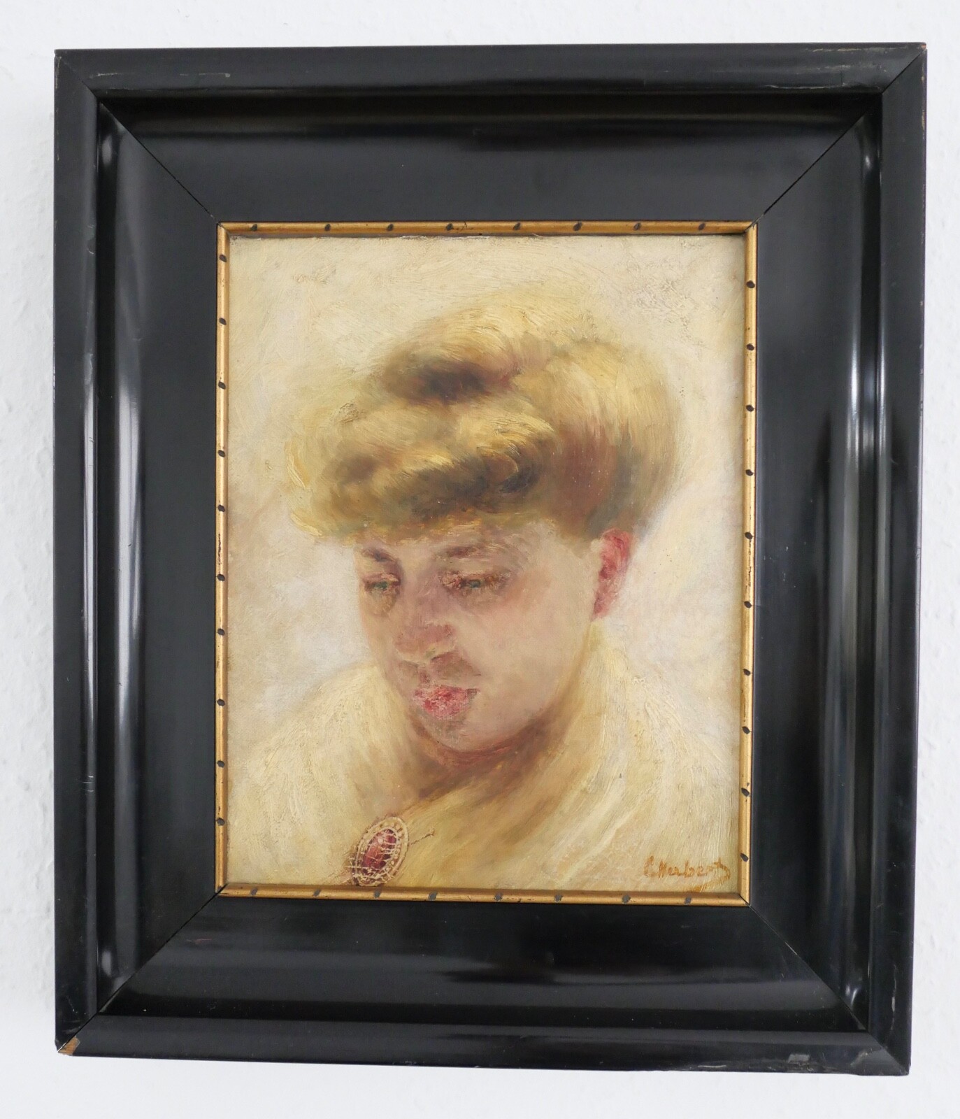 Painting oil on canvas portrait of a woman “C. Huberts” 38.5×33 cm framed