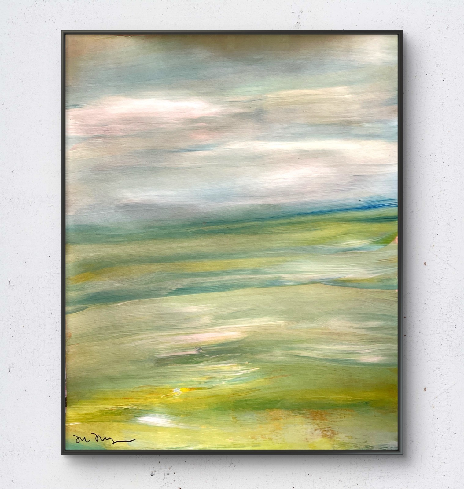 Mary Myers Original Abstract seascape Green Teal Blurred Horizon Pastel Sky