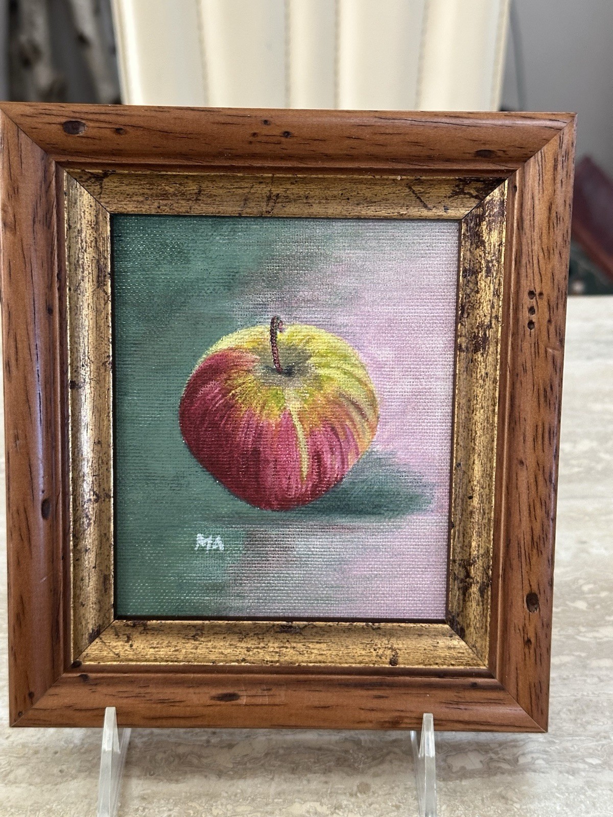 Original APPLE Oil Painting in a Frame FARM 8×6 iMiniature Signed SLOVENIA