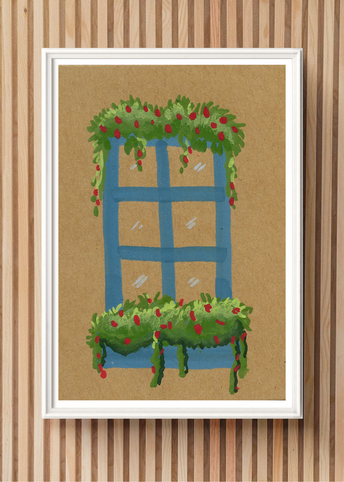 ACEO Art Trading Card Window With Flowers Acrylic Marker OOAK Original Painting
