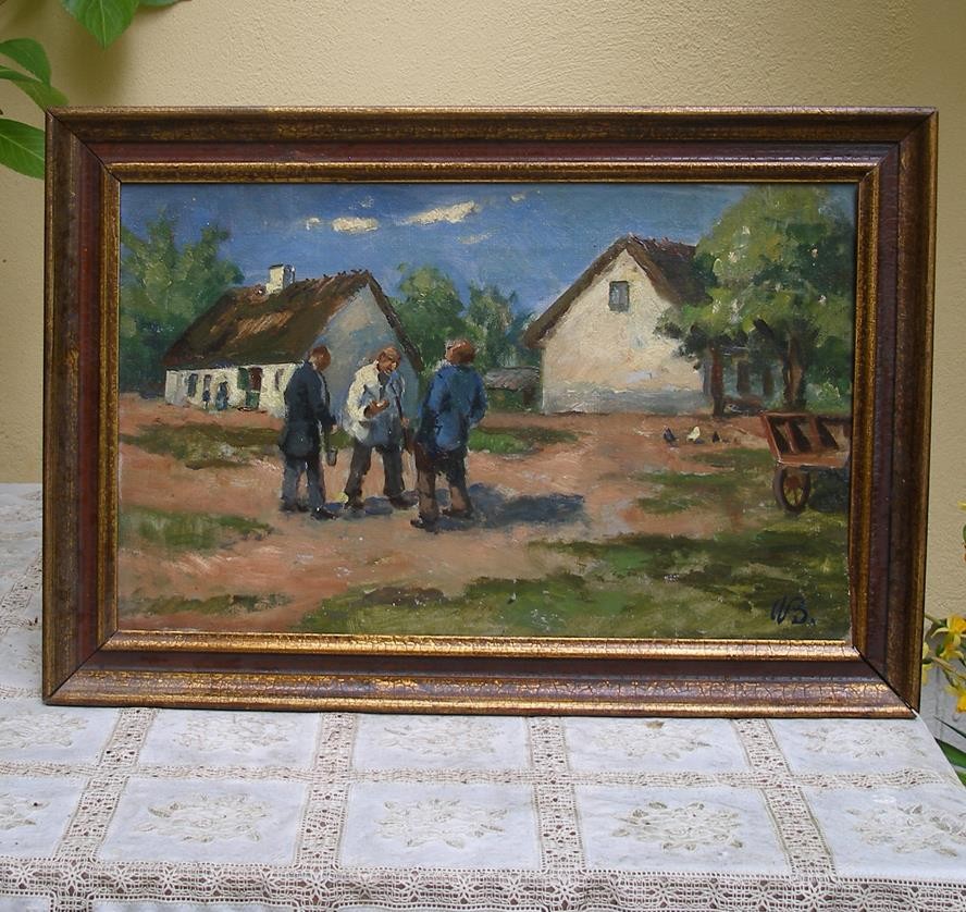 Willy Bille (1889) Farmyard Banter at Rural Denmark. Ca, 1930s.