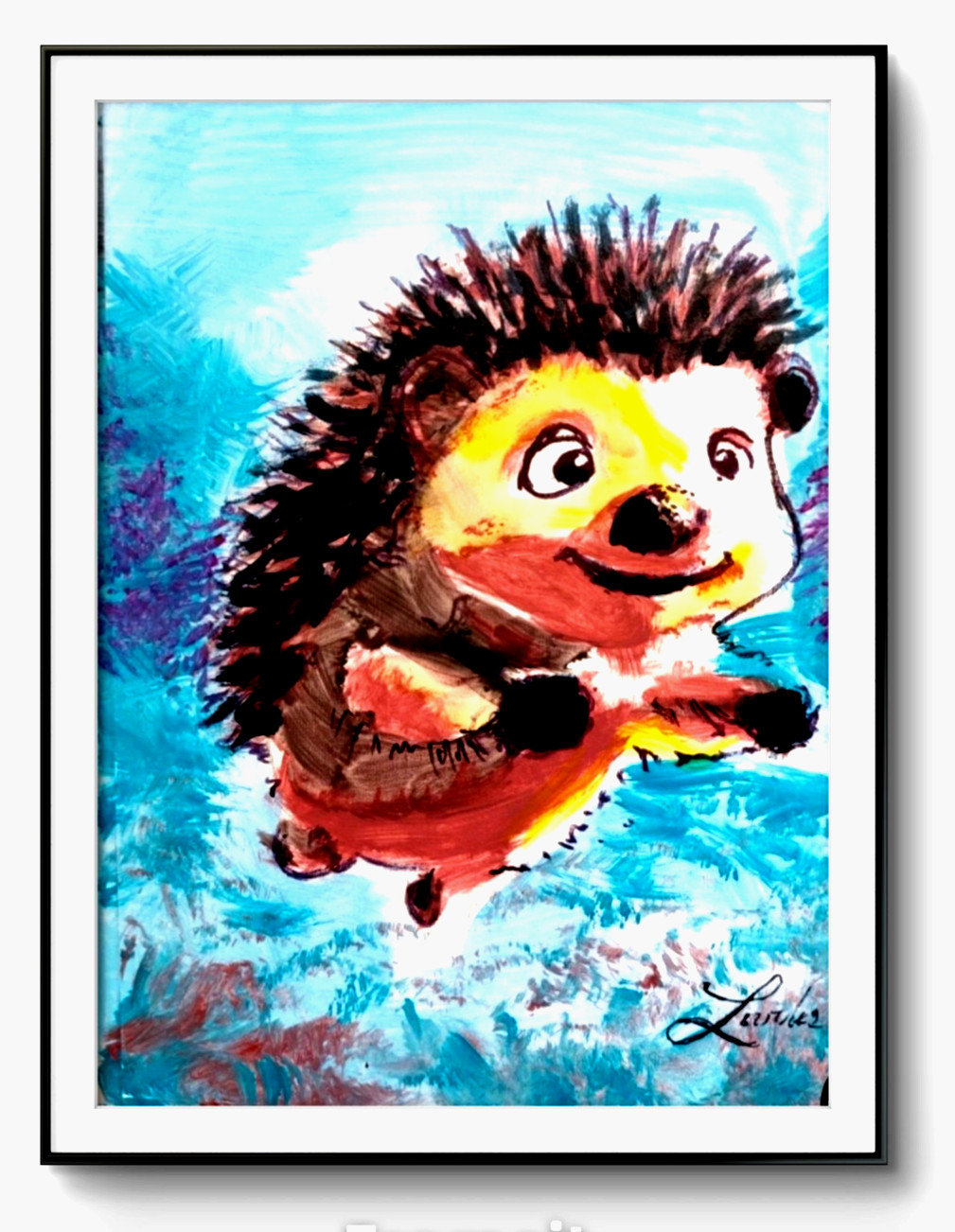 LOVELESS – “SKY BOUND HEDGEHOG” on canvas 9 X 12 kids room impressionism