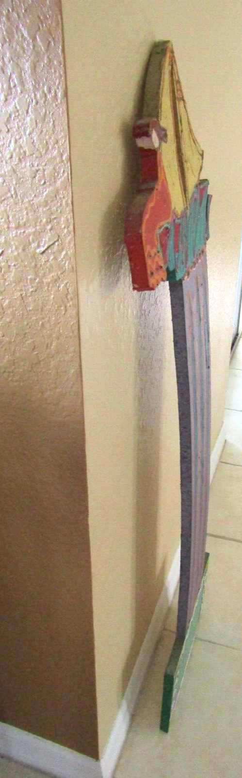 CLAUDIA DeMONTE SIGNED ART ACRYLIC ON WOOD WALL HANGING “SAILING COLUMN” 1985
