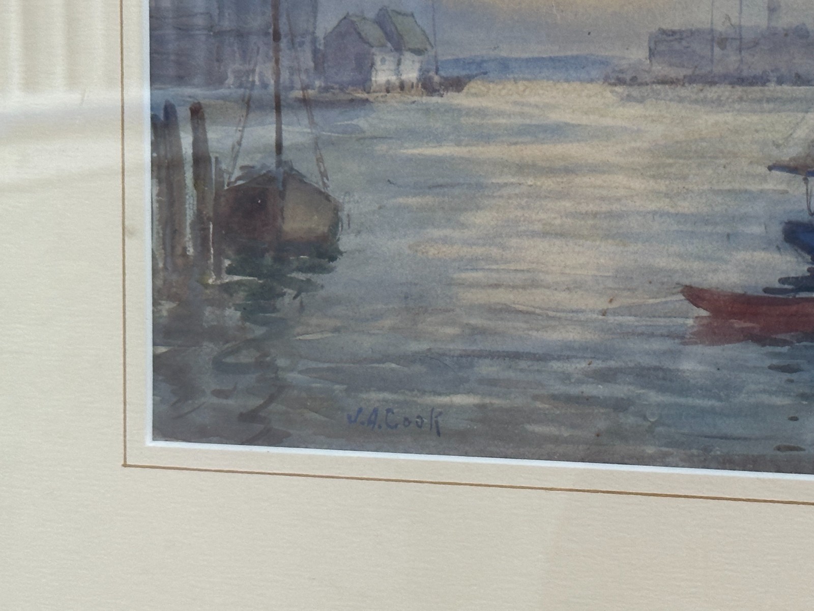 John A. Cook (1870-1936) Gloucester Harbor Sailboats Watercolor, Signed Cape Ann