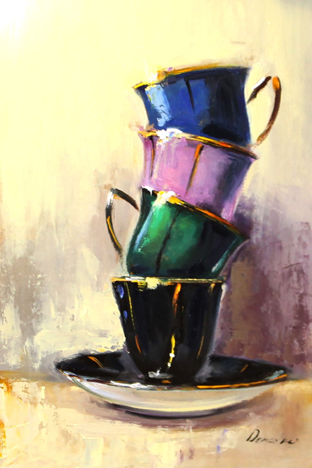 VINTAGE MULTICOLORED cups Oil Painting 8x12in UKRANE