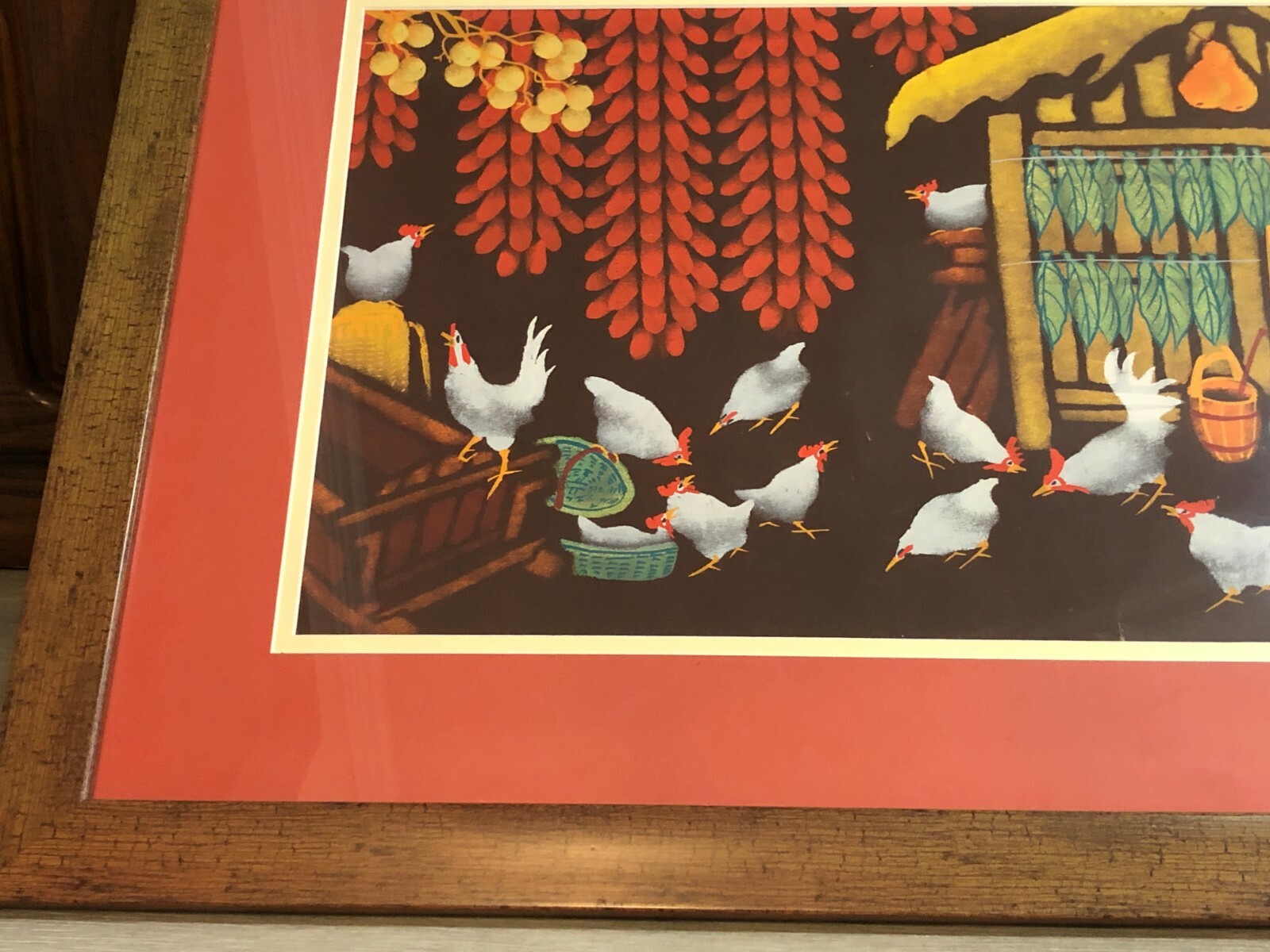 Original Acrylic Painting Chickens, Signed by Chinese Artist, Framed, 21″ x 15″