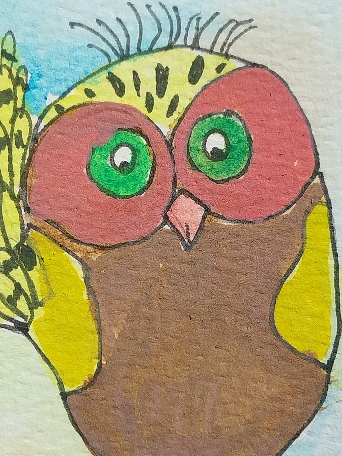 GAT ACEO Original Art Whimsical animals Owl Bird 3.5 x 2.5 OOAK Signed ATC