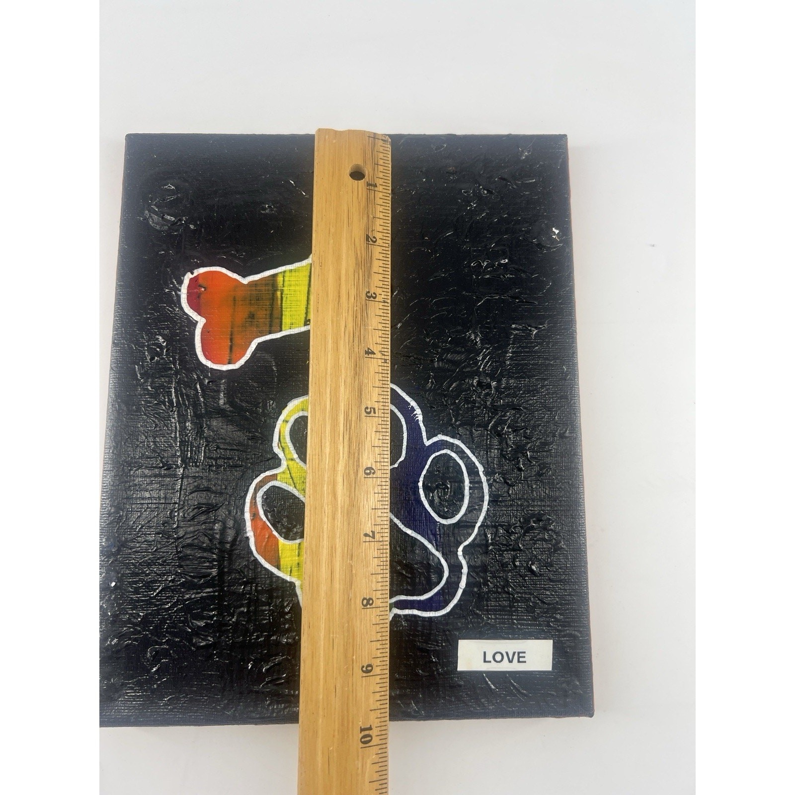 Handmade Acrylic Painting Canvas Puppy Doggy Love Black Rainbow 10″x8″x.75″ Art