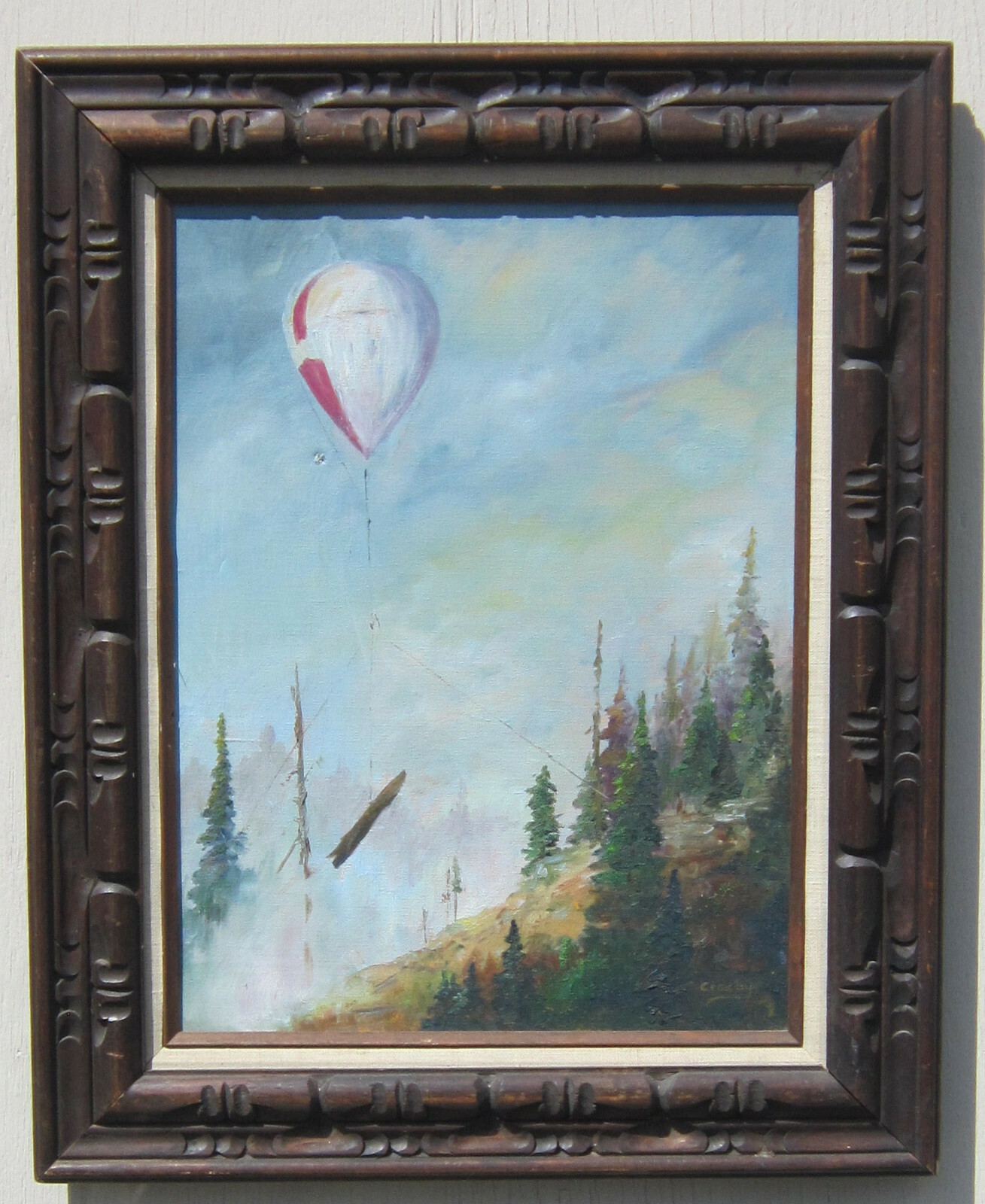 OIL PAINTING Vintage OREGON AERIAL (BALLOON) LOGGING Barbara Crosby ROSEBURG