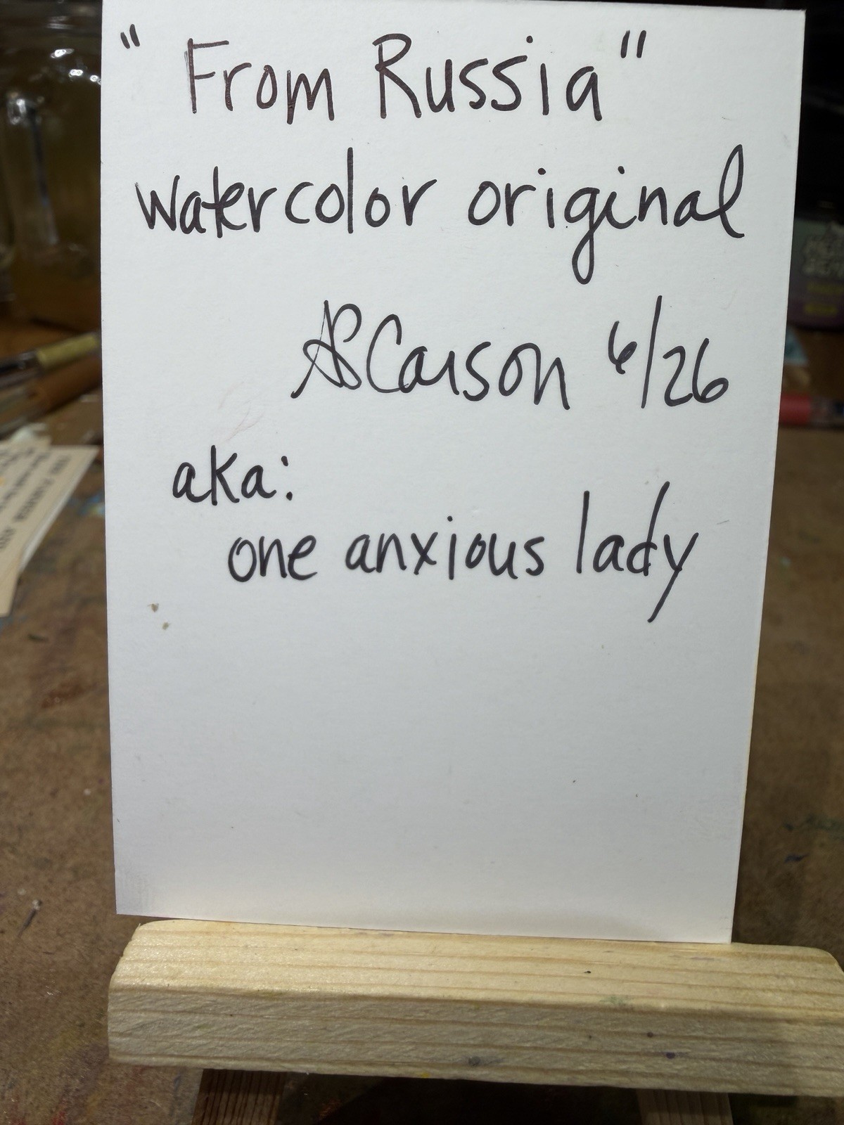 ACEO Original, Signed, Russian Nesting Doll, Yellow Artist; one anxious Lady