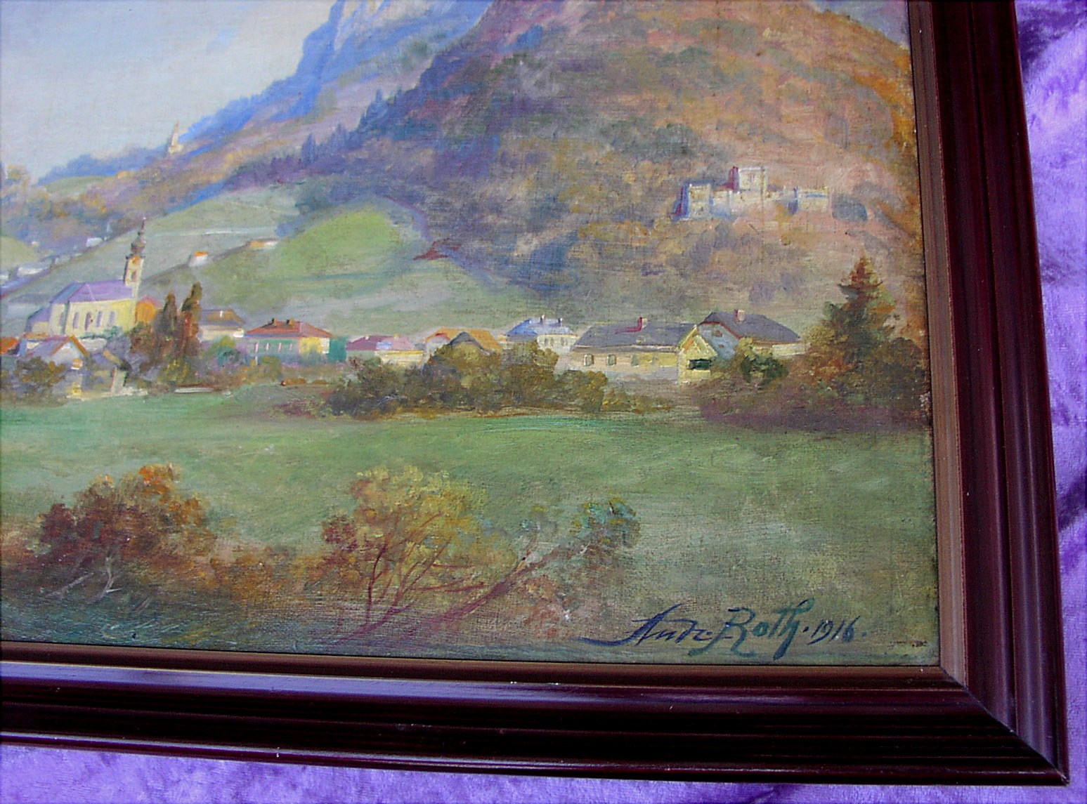 Vintage 1916 Painting Gnigl Salzburg Austria Austria Nockenstein Neuhaus