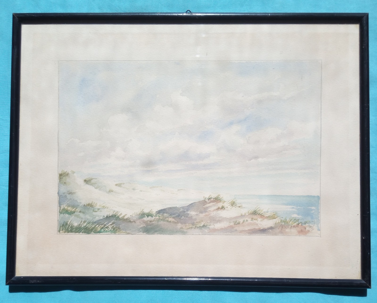 1953 WATERCOLOR PAINTING BRITISH / NORWEGIAN INGER THANY ESSEX COASTLINE FRAMED