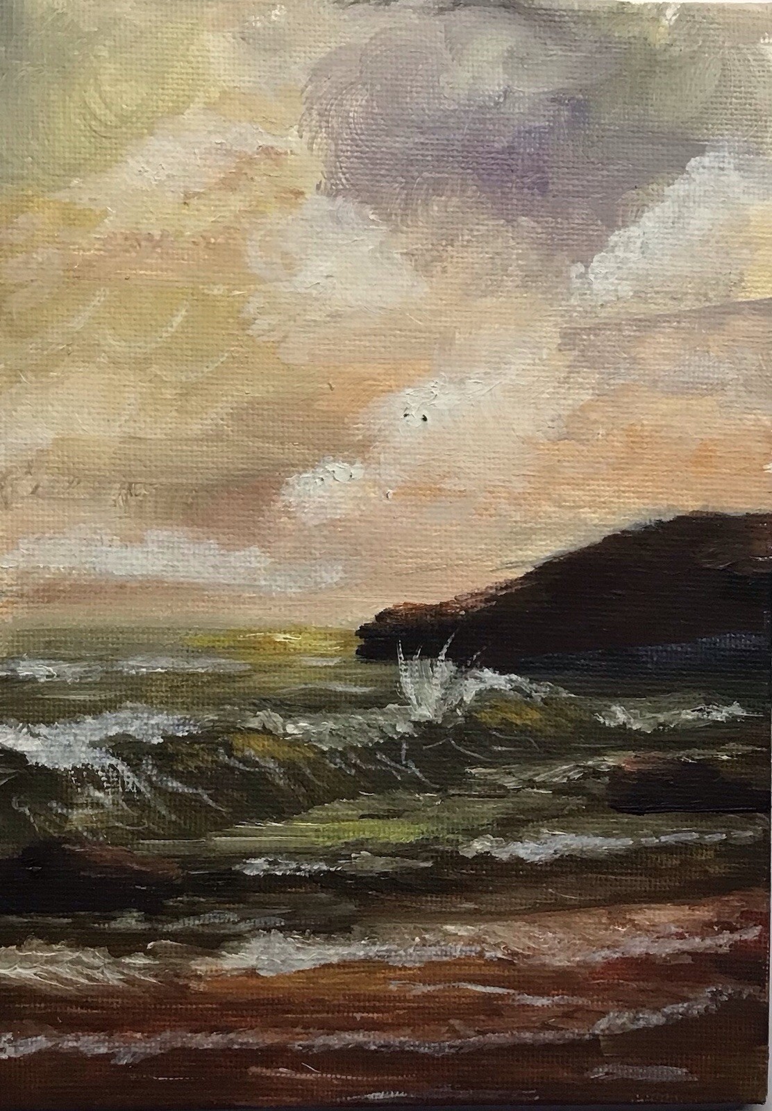 Original Oil Painting on Canvas Panel Seascape Impressionist Unframed 5×7