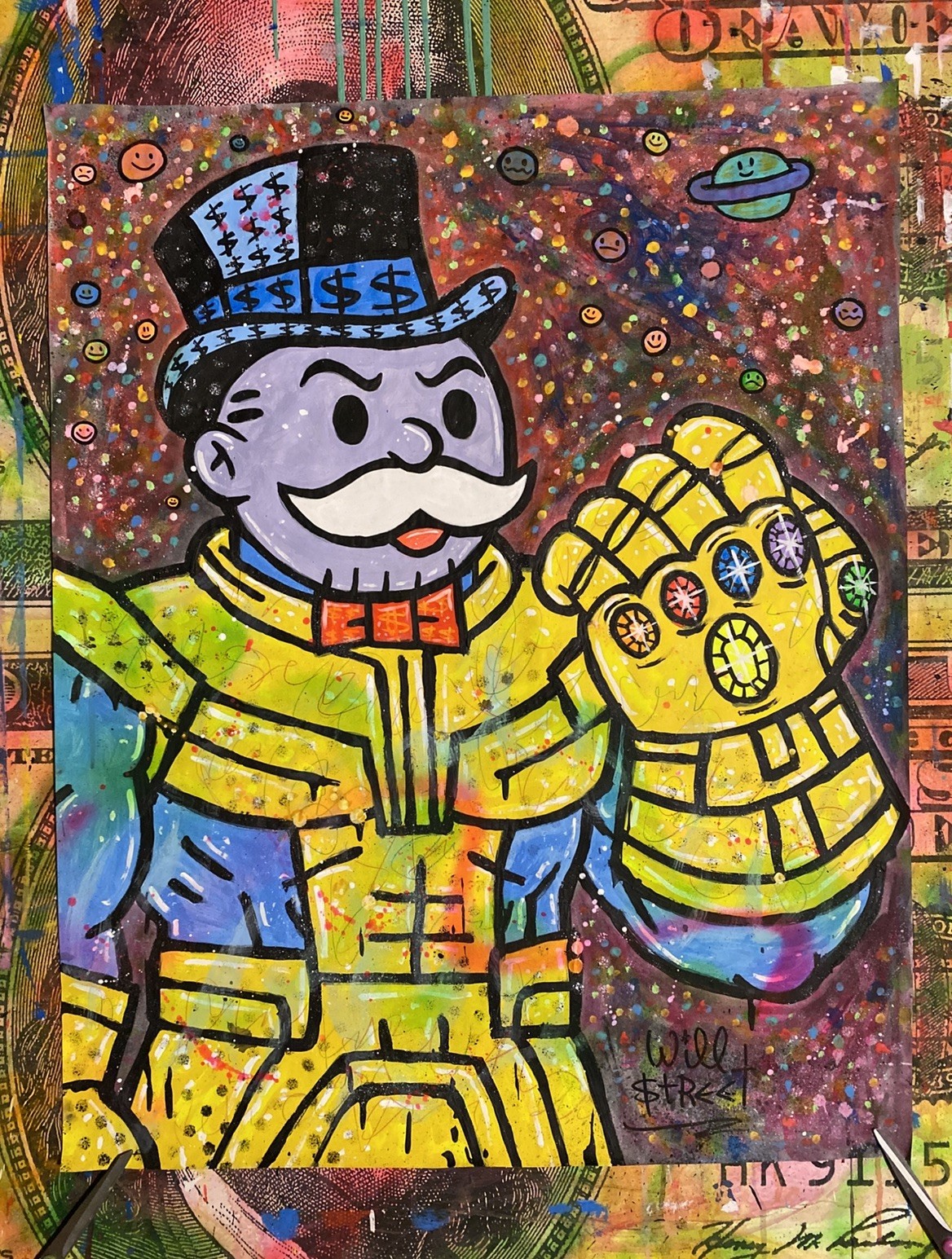 WILL STREET original painting 24×30 / Thanos monopoly Art banksy brainwash pop