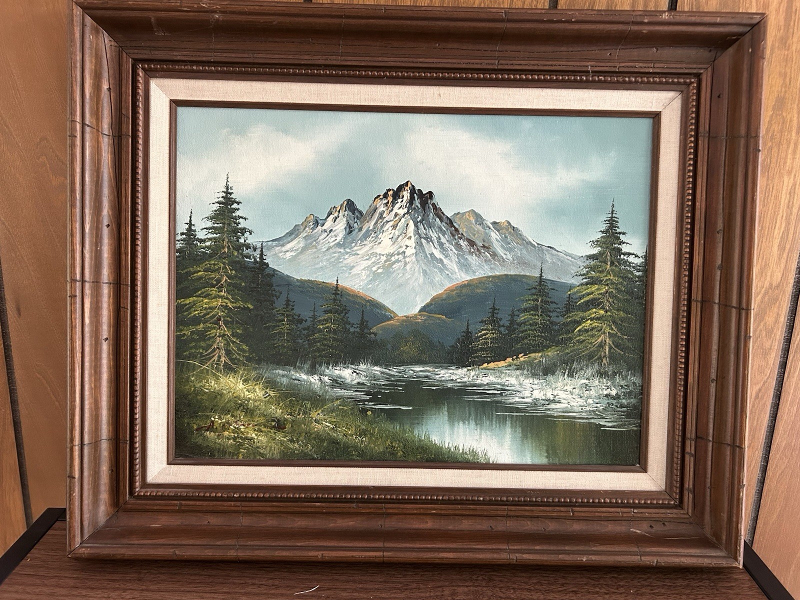 Vintage Oil Painting Mountain Landscape Original Wood Frame Signed A Johnson