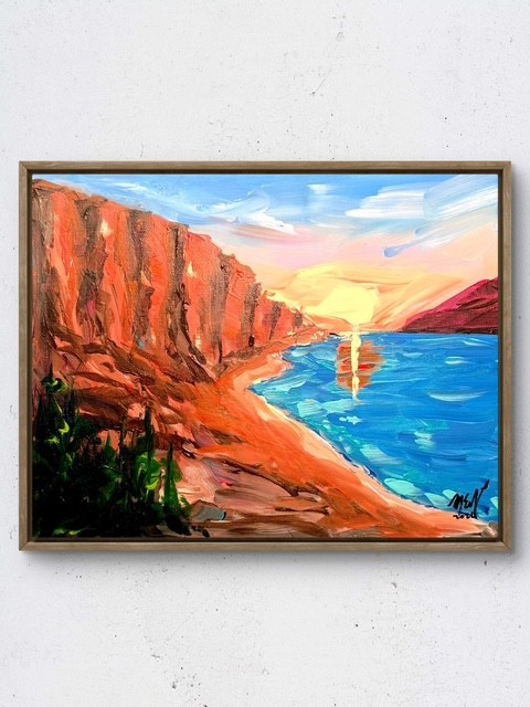 Maria Art SUNSET CLIFFS 14×11 Canvas Abstract Landscape Original Expression Deco
