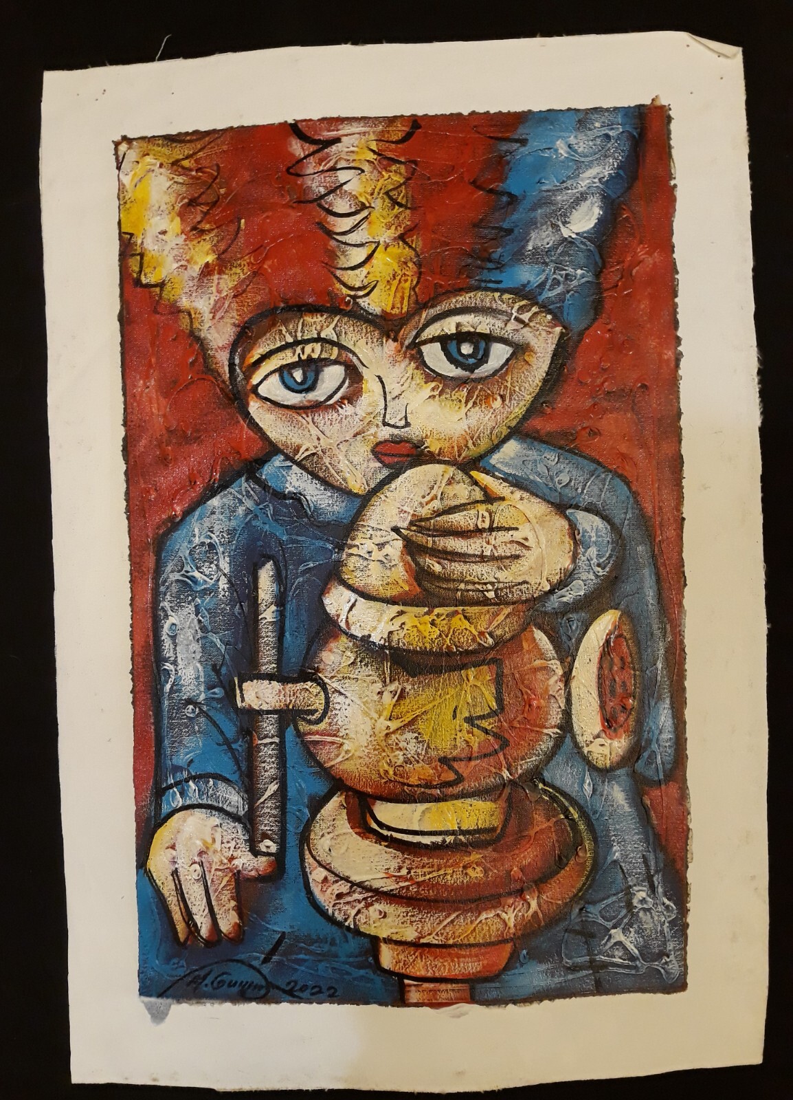 HONDURAS CARIBBEAN ABSTRACT FOLK PAINTING. SIGNED GUILLEN. 2022