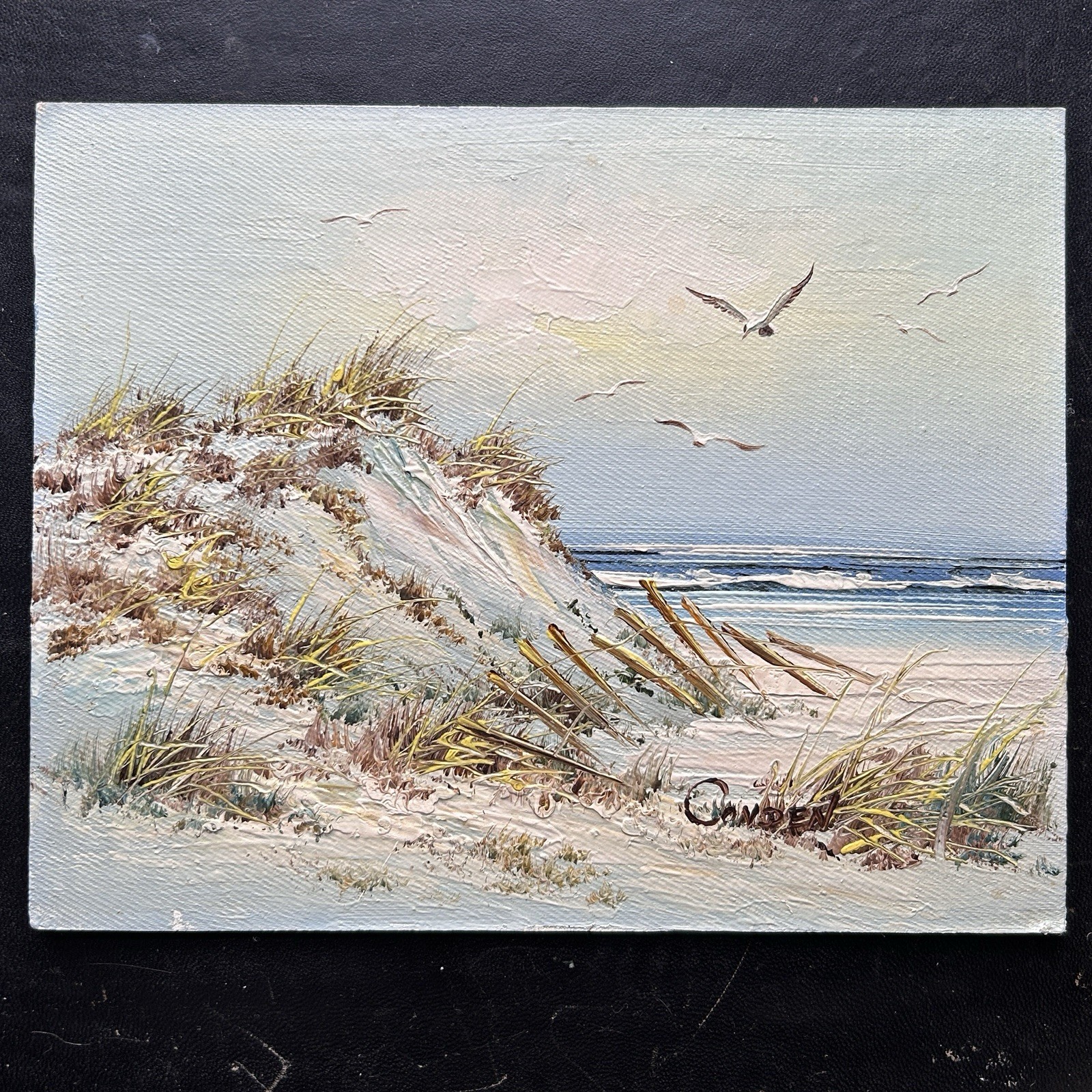 Conden Signed UnFramed Oil Painting Seascape Beach Dunes Sky Seagulls Ocean TZ