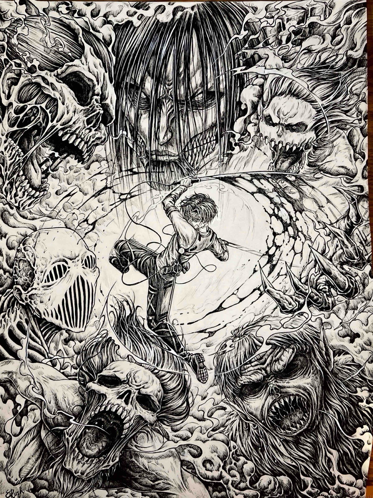 Levi Ackerman Original Comic Art Attack on Titan Sandra Rush Drawing Poster