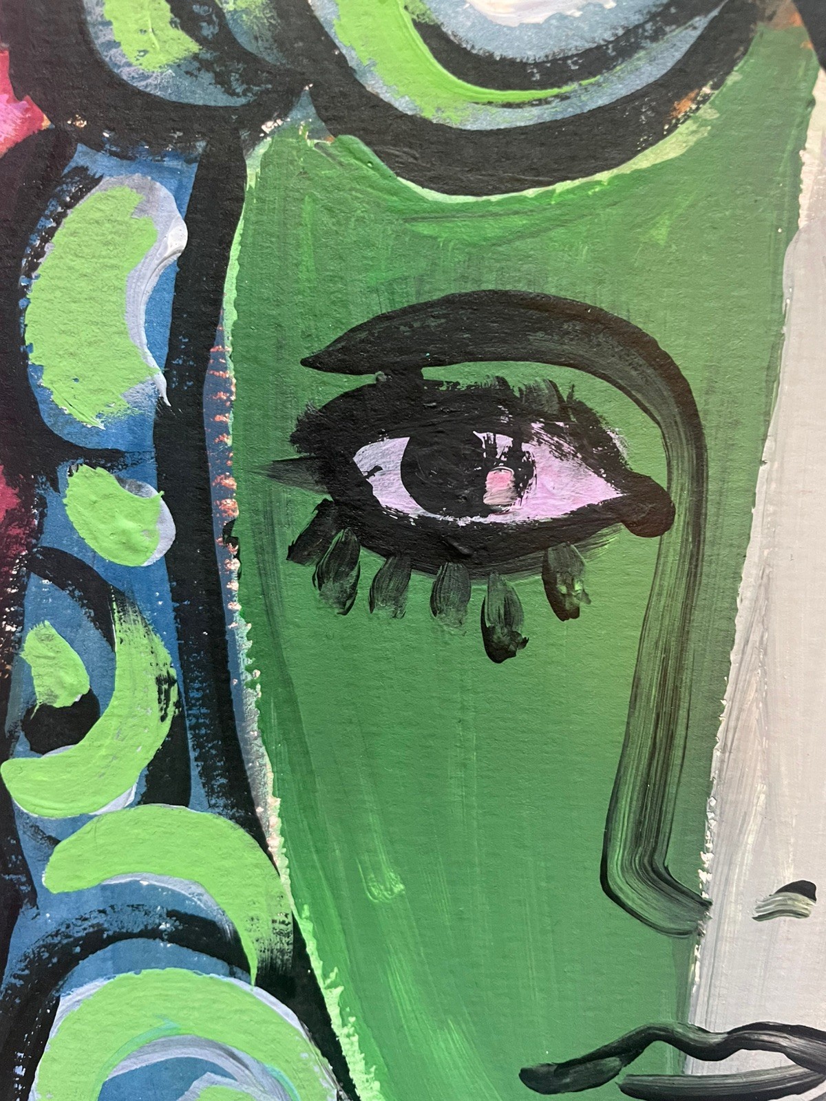 Picasso Pablo Original Painting Green Pink Woman Girl Artist Face Spain Art E56