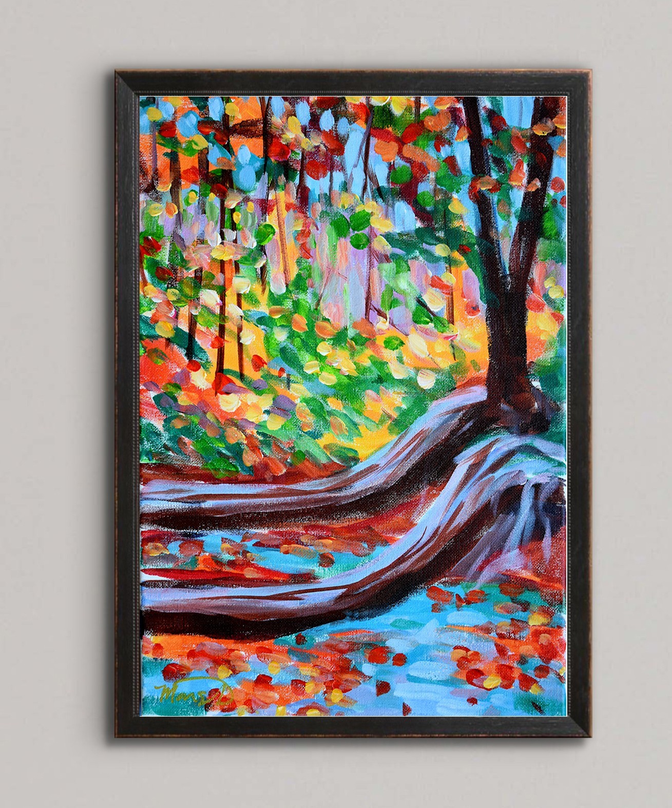Original Expression Abstract Forest Autumn 11×14 Acrylic Canvas Painting Signed