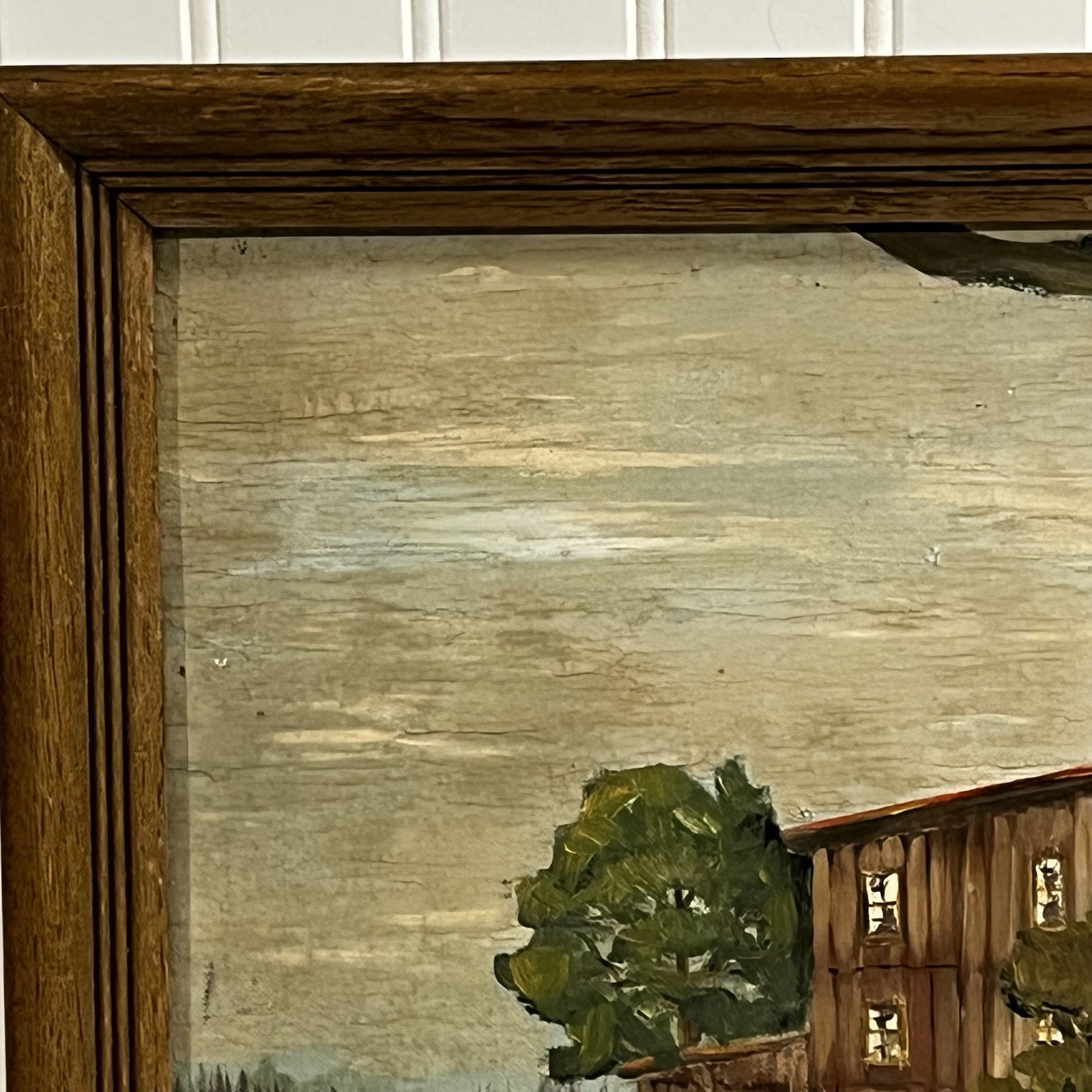 Vtg AMERICANA Homestead Landscape Oil PAINTING 18” X 14.5” FRAMED ART MCM Signed