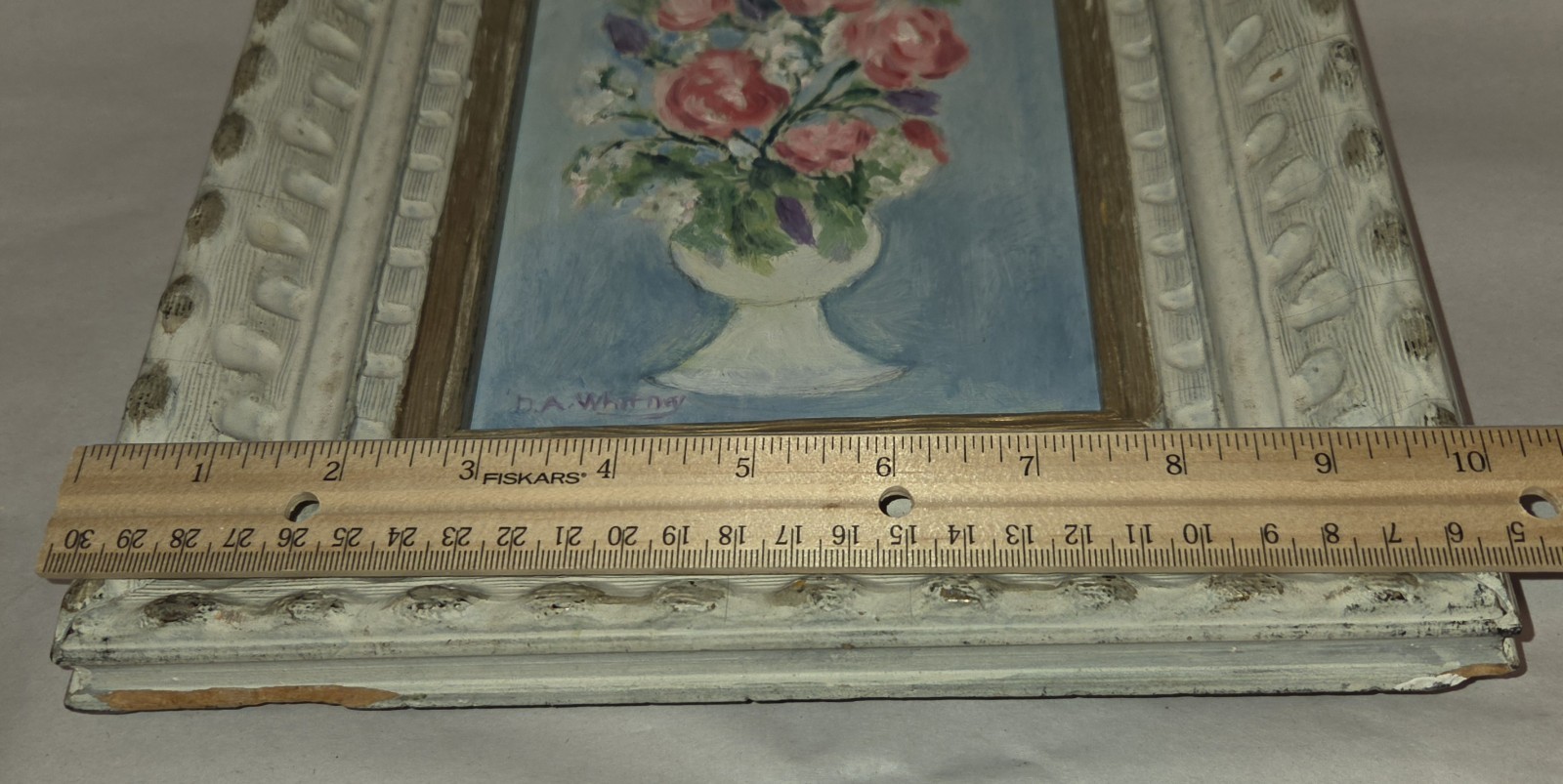 VTG Floral Still Life Painting Oil On Masonite Panel DA Whitney New England Art