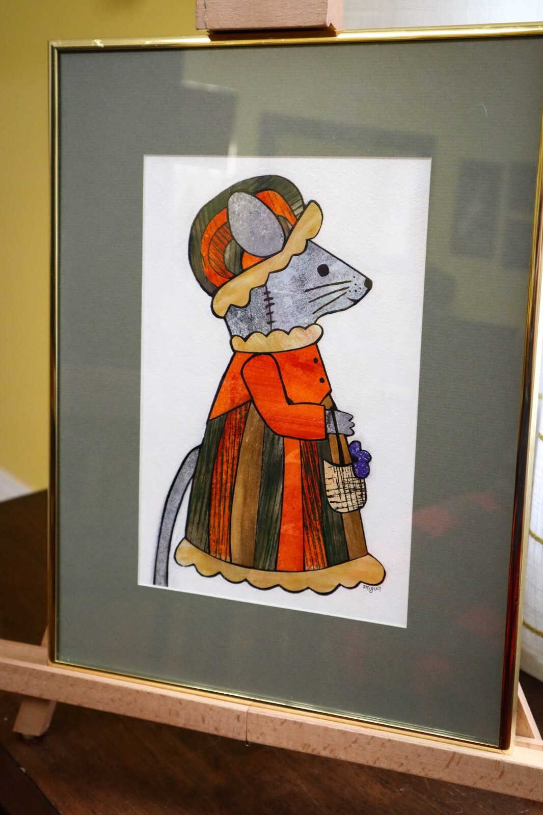 Original Children’s Book Illustration Art Merry Mousemas Patricia Srigley Framed
