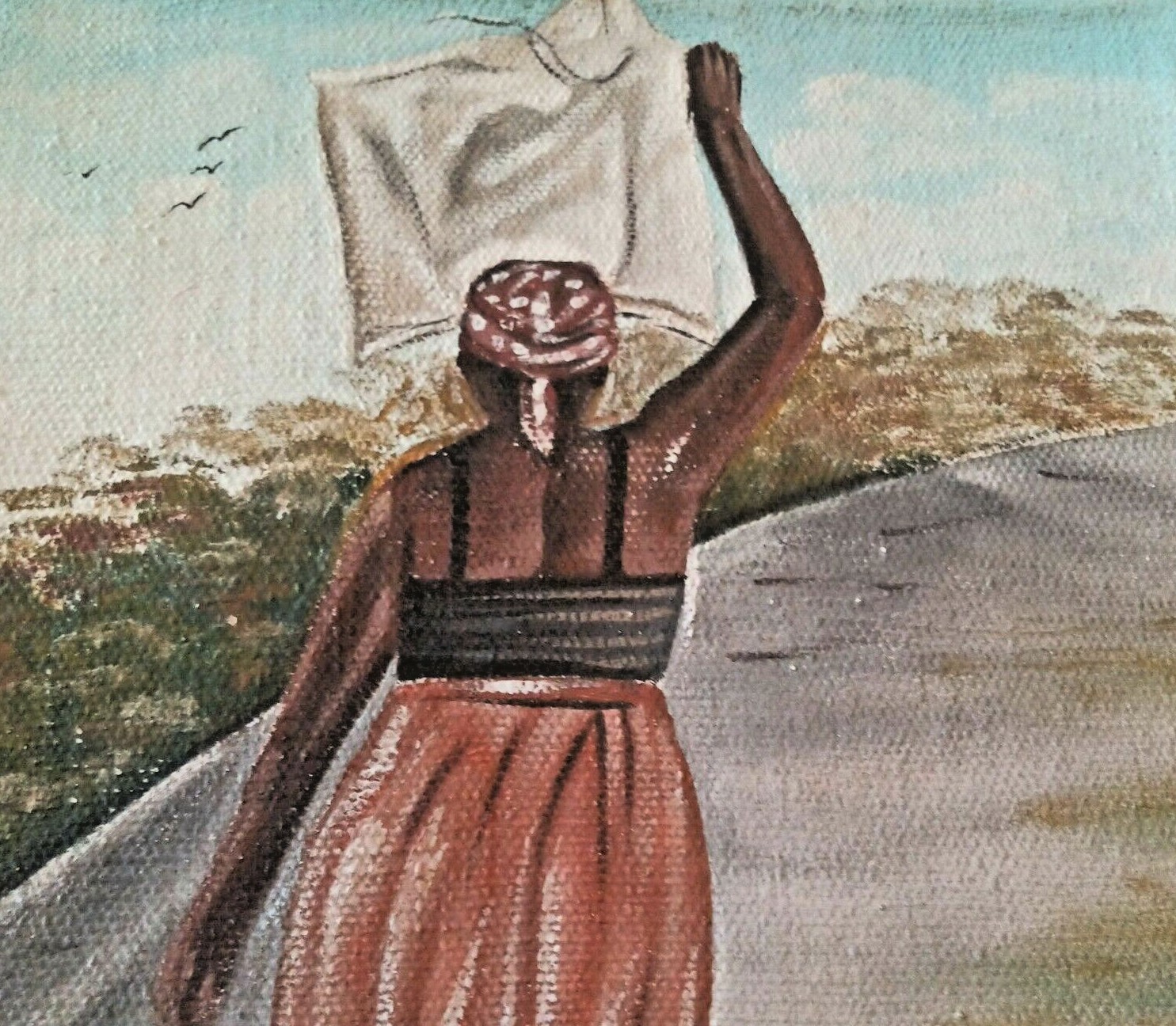 ORIGINAL HAITIAN BIJOUX PAINTING BY JONAS EXUME HAITI STREET SELLER SCENE 0810